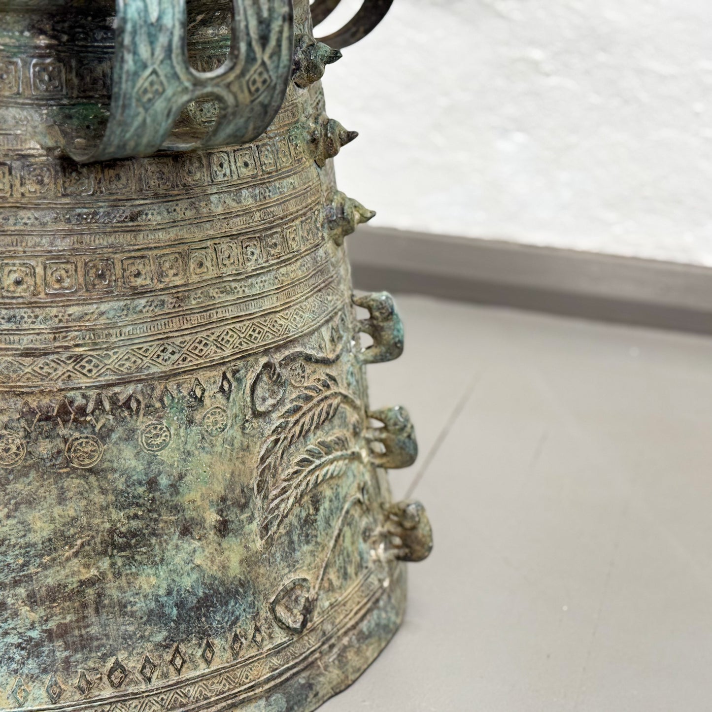 Verdigris Javanese Raindrum with Elephant Relief