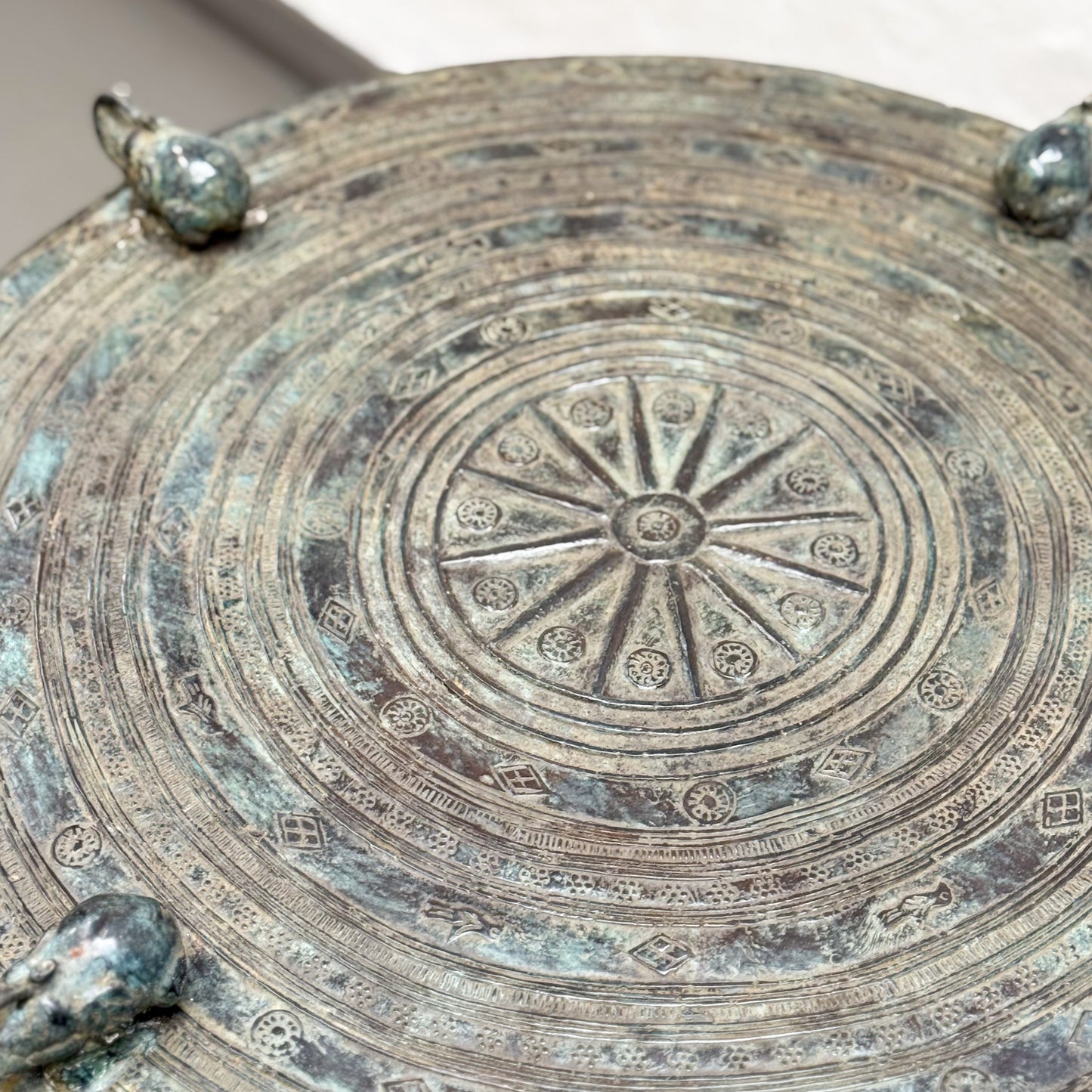 Verdigris Javanese Raindrum with Elephant Relief