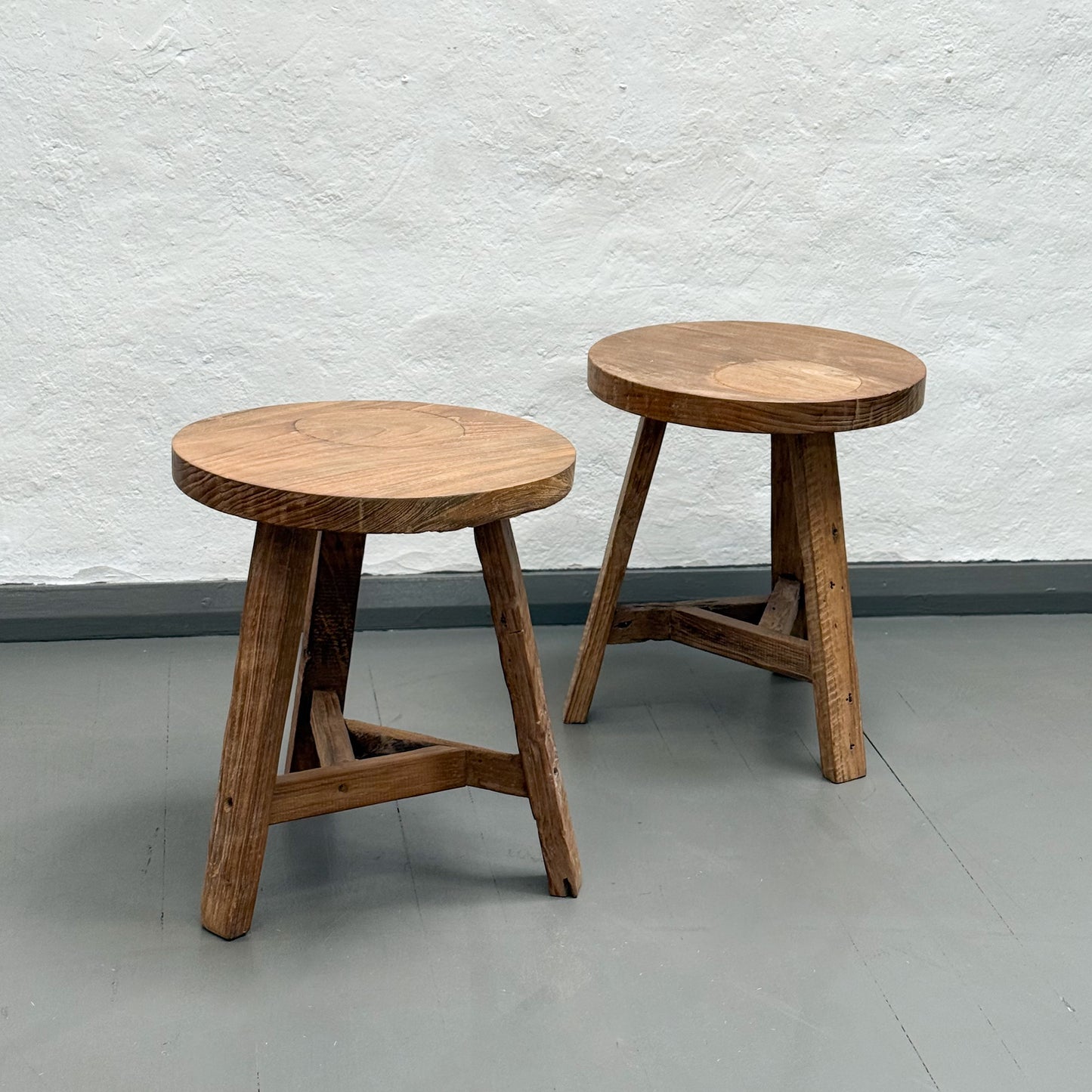 Round Teak Stool with Brace