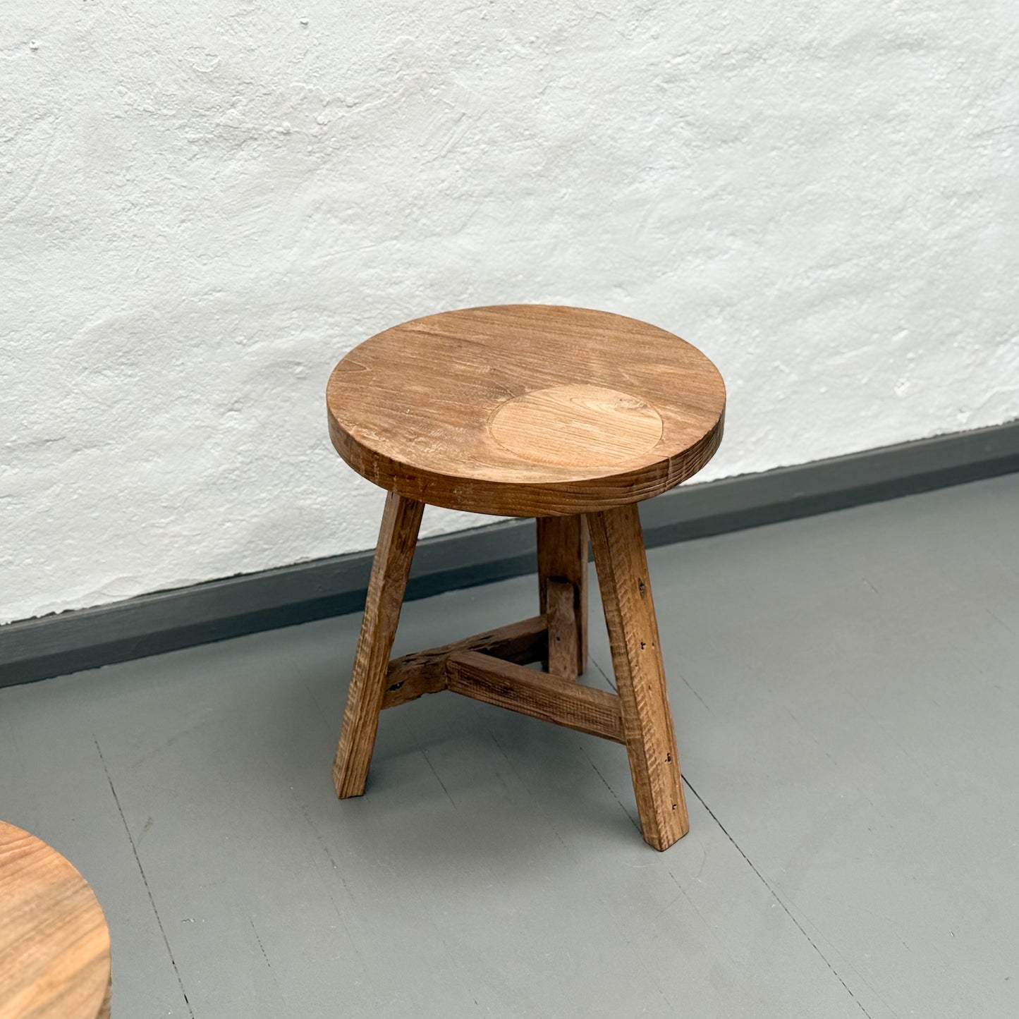 Round Teak Stool with Brace