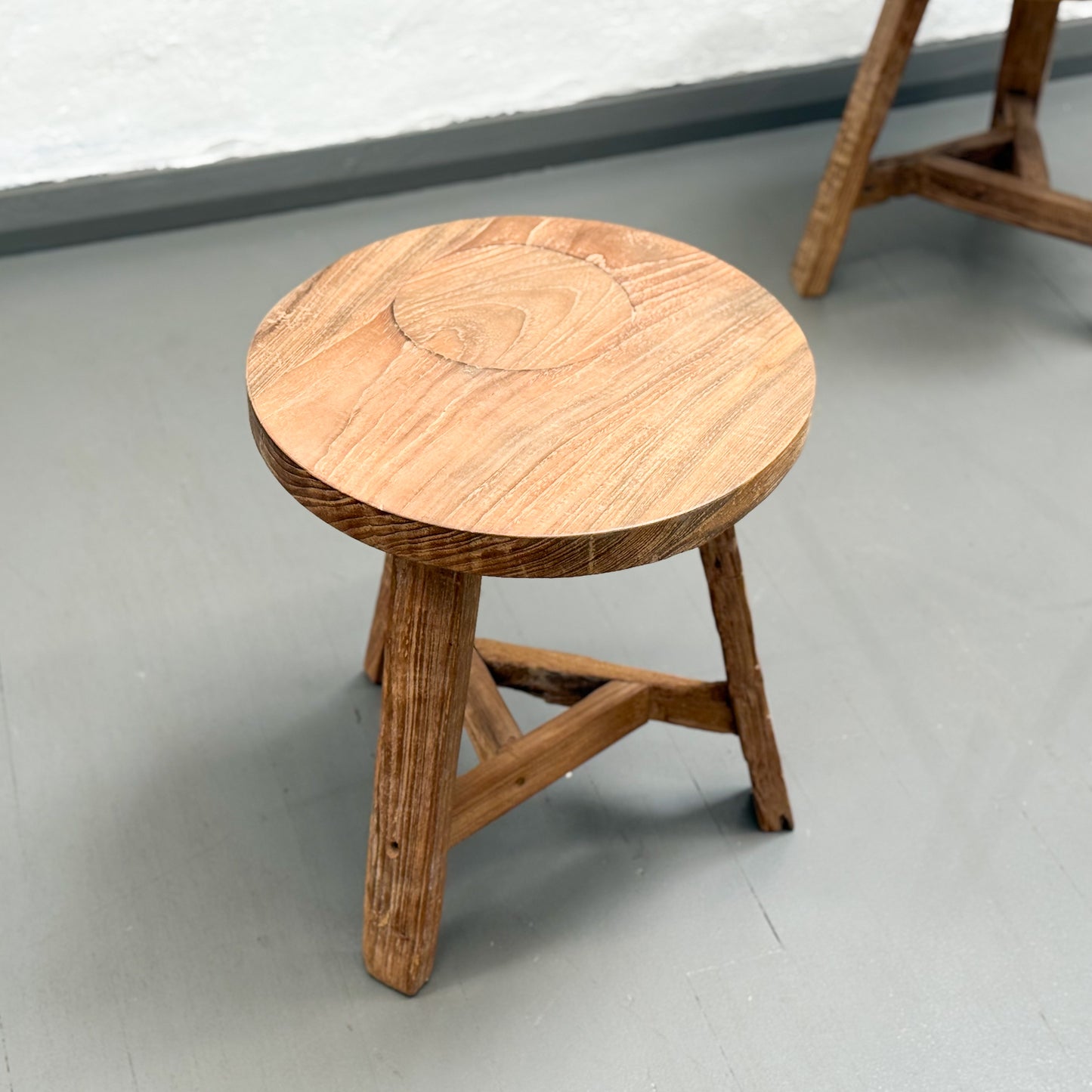 Round Teak Stool with Brace