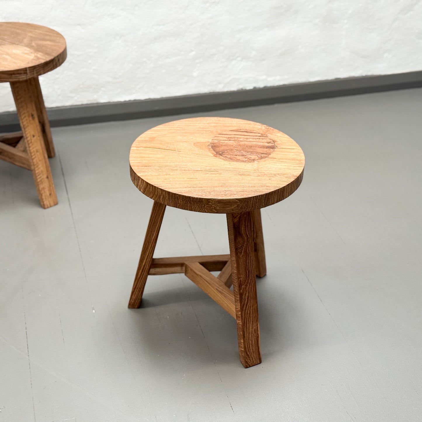 Round Teak Stool with Brace