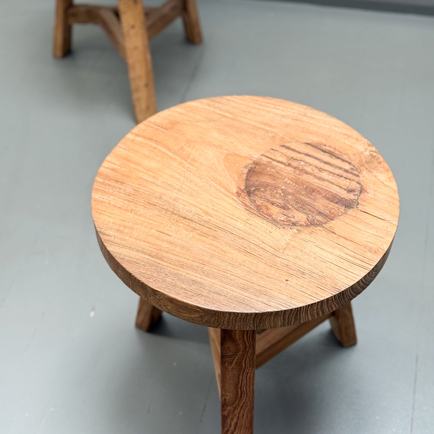 Round Teak Stool with Brace