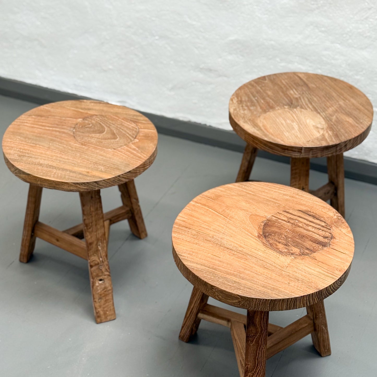 Round Teak Stool with Brace