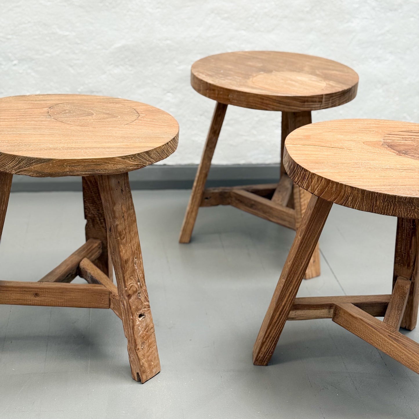 Round Teak Stool with Brace
