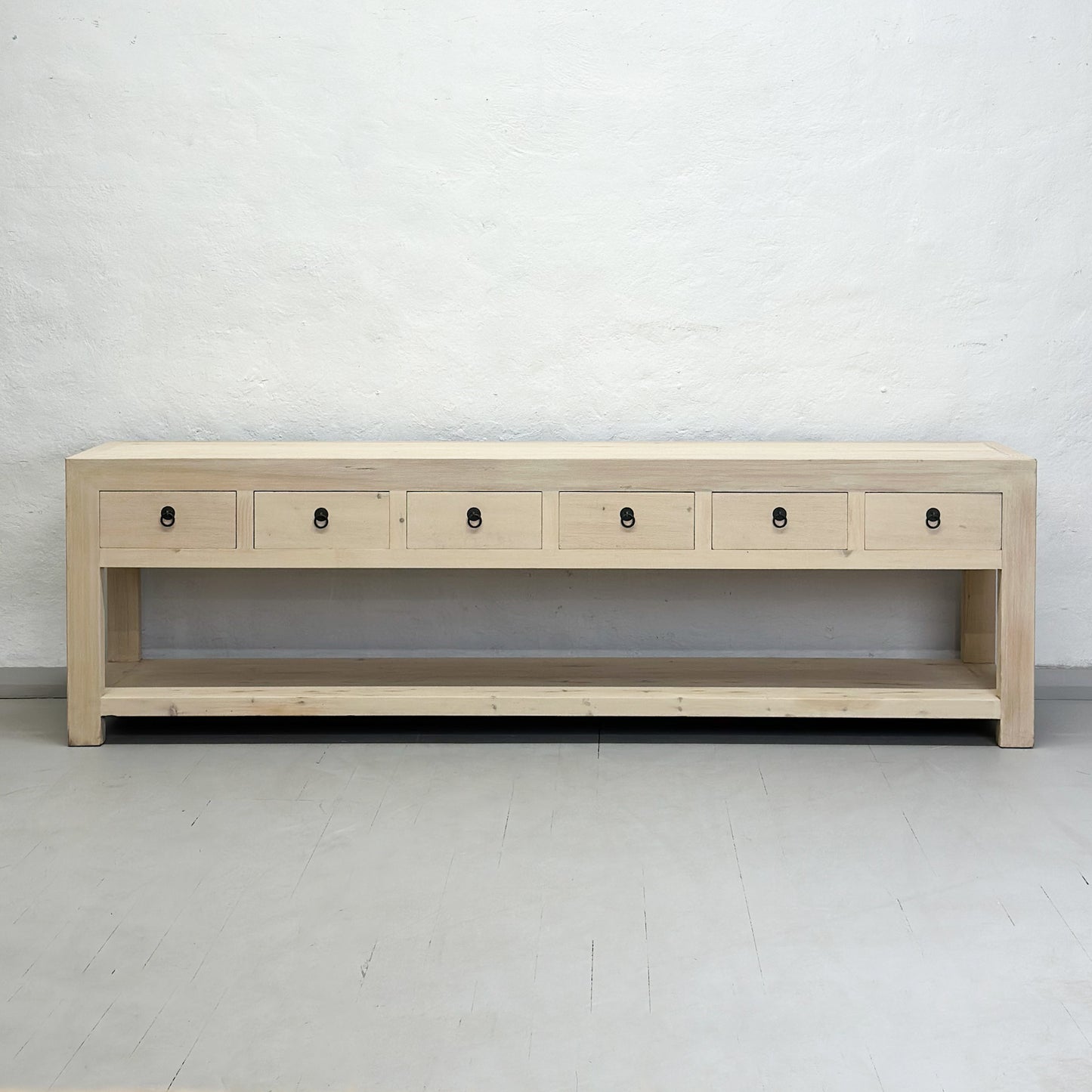 Raw 6 Drawer Table with Shelf