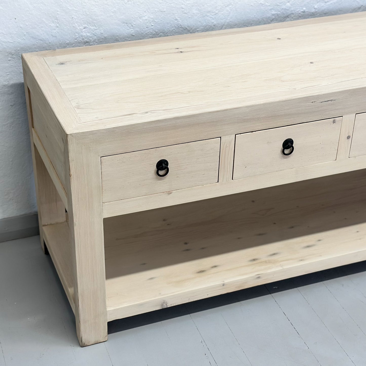 Raw 6 Drawer Table with Shelf
