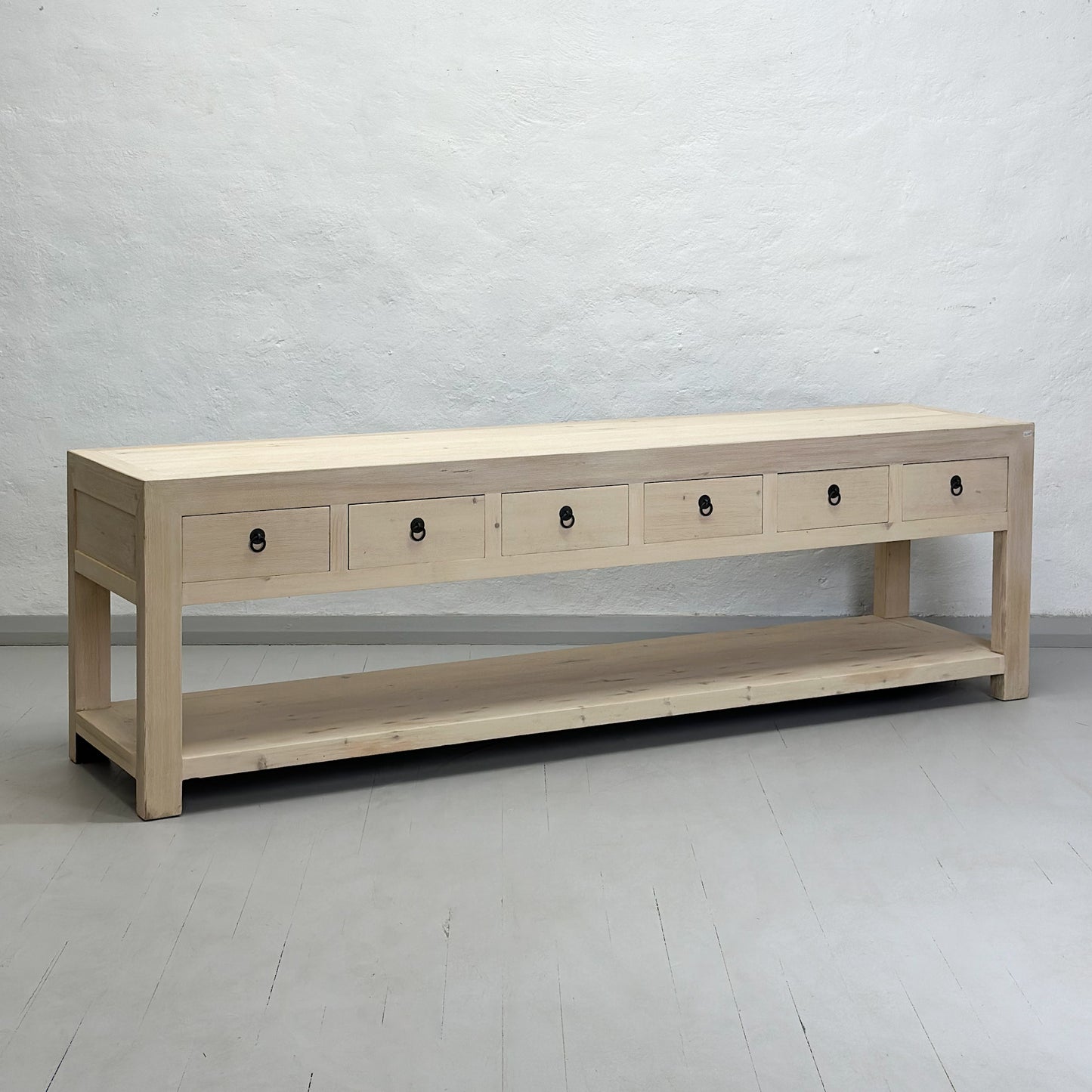 Raw 6 Drawer Table with Shelf