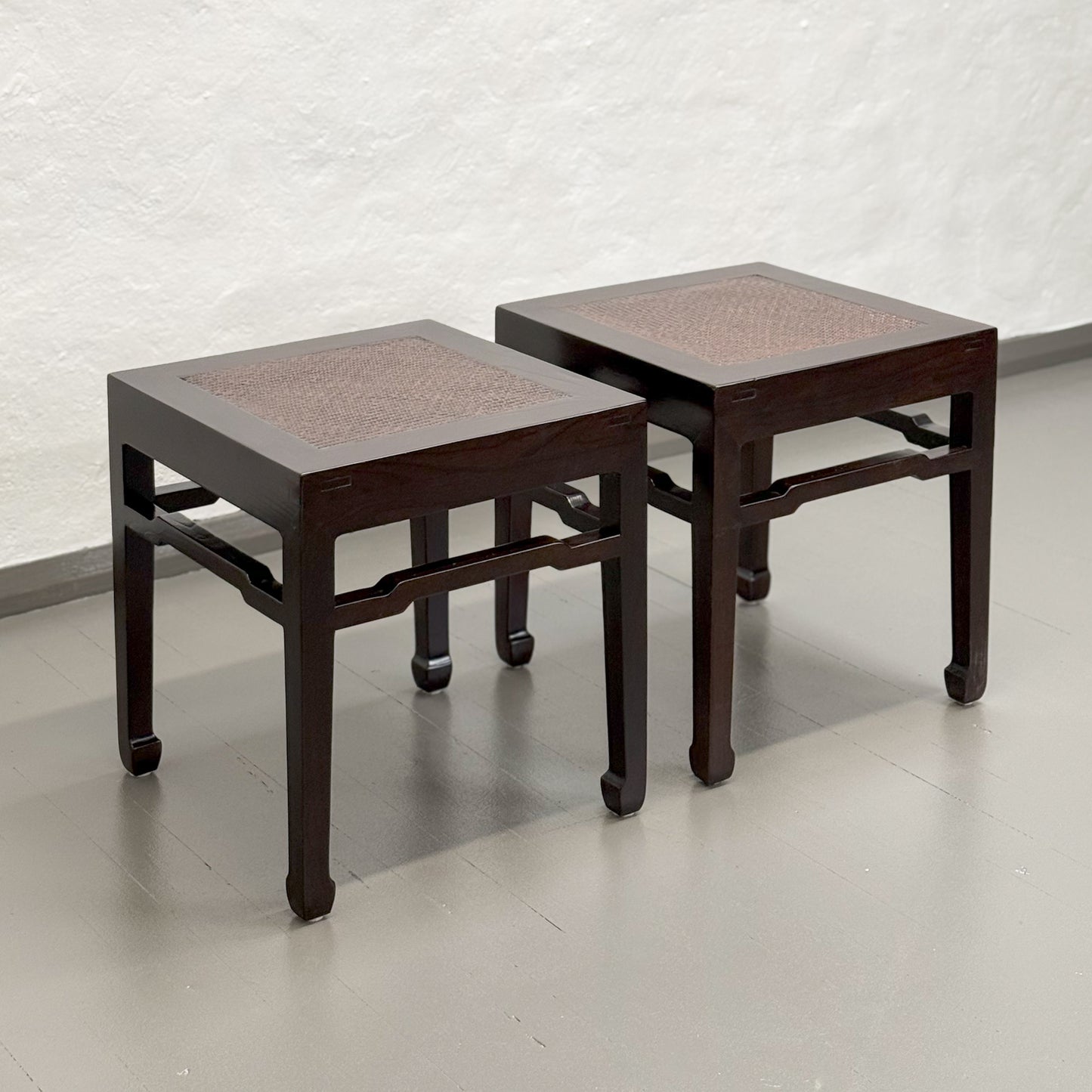 Vintage Elm Side Table with Rattan Inlay