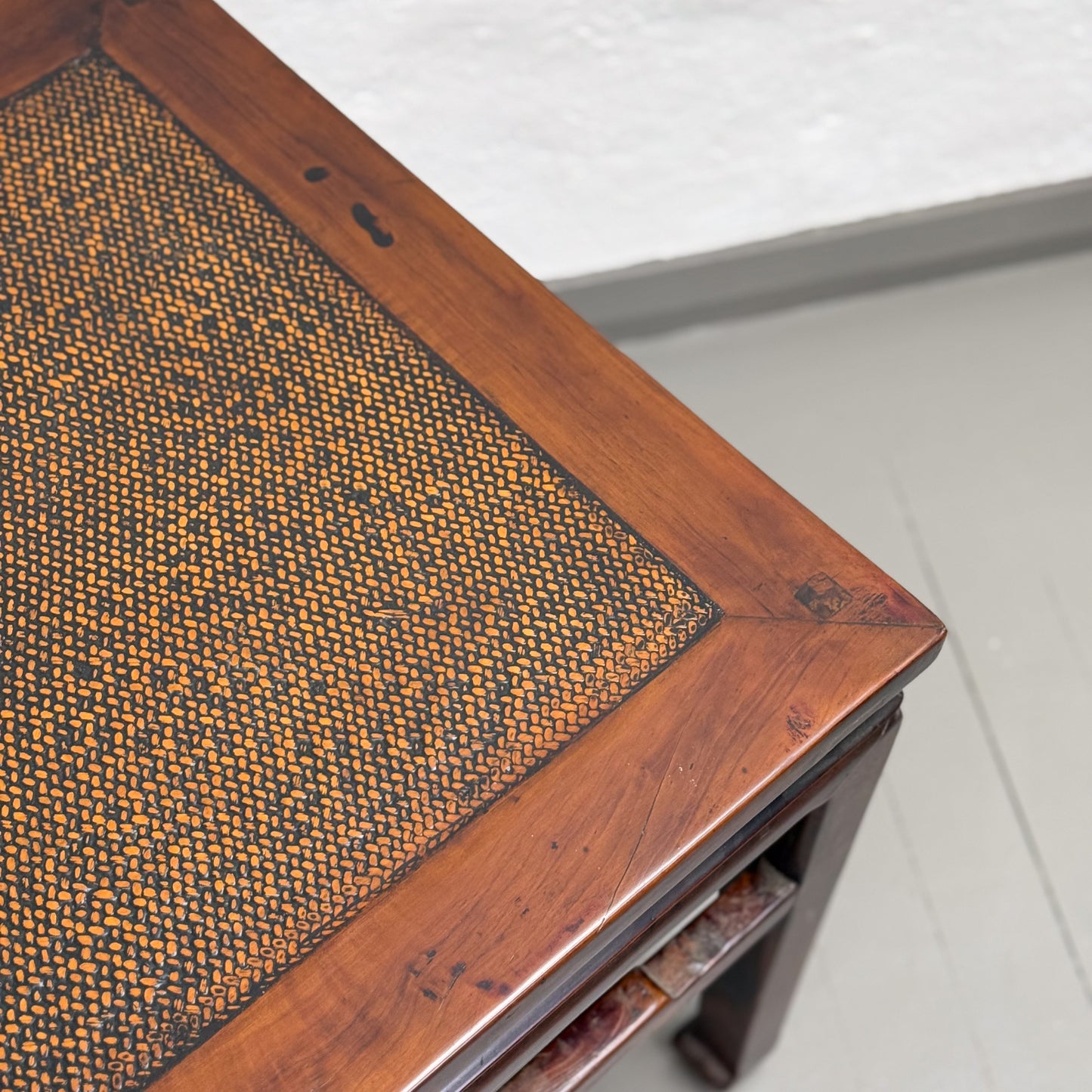 Elm Side Table with Rattan Inlay