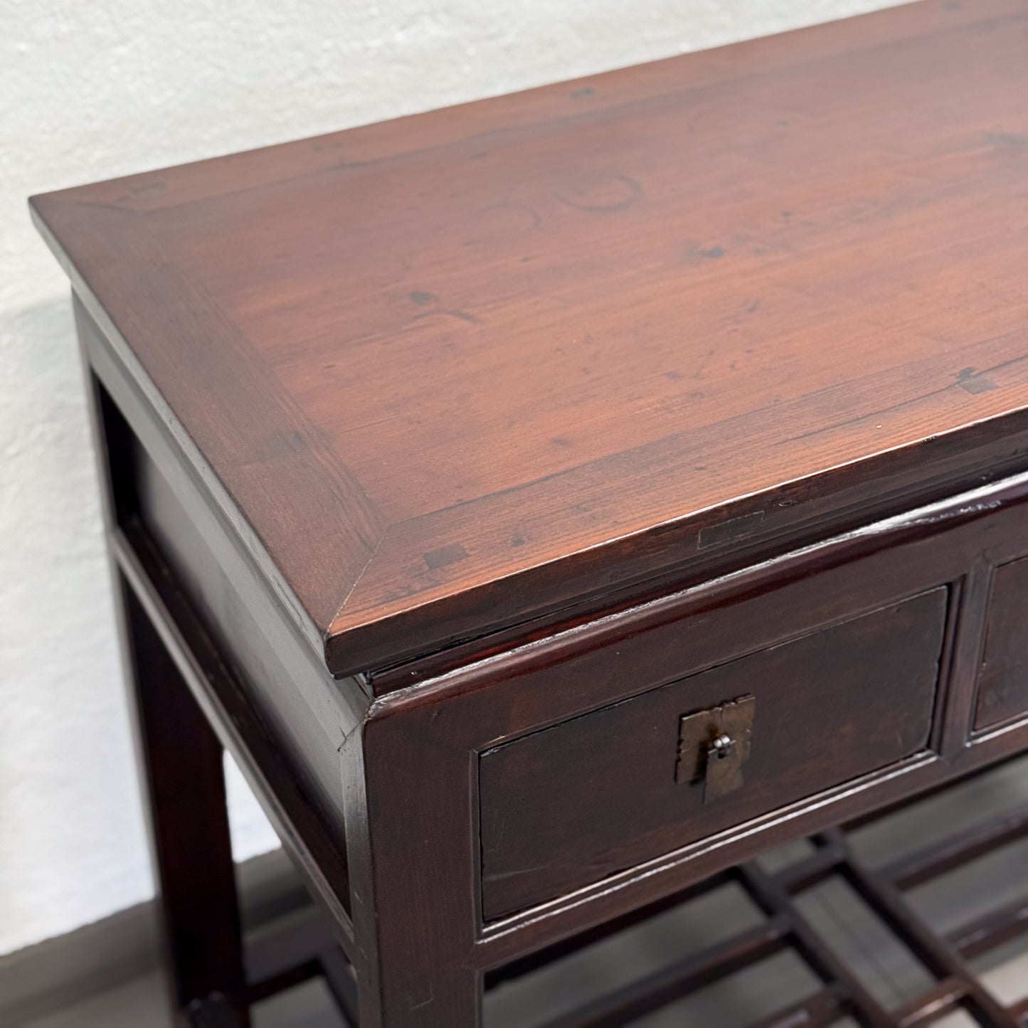 3 Drawer Elm Desk with Lattice Shelf