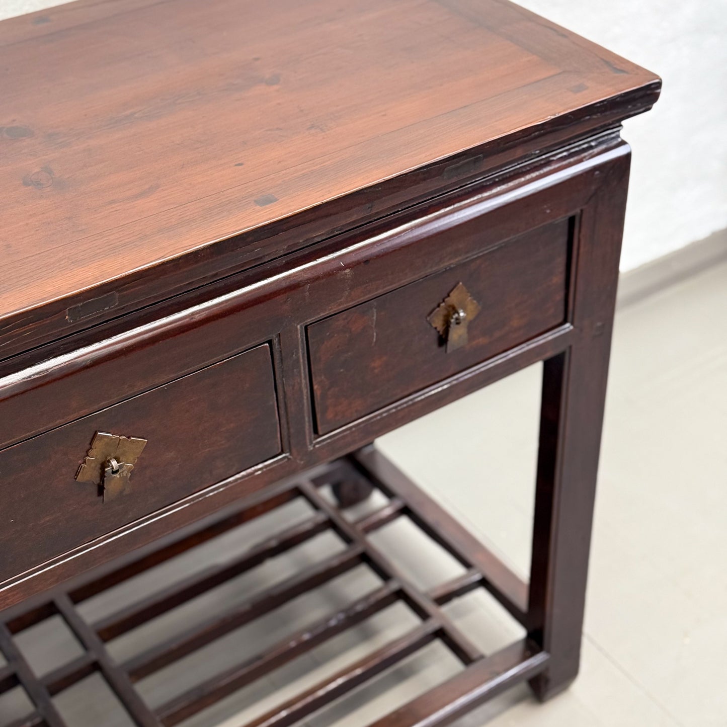 3 Drawer Elm Desk with Lattice Shelf