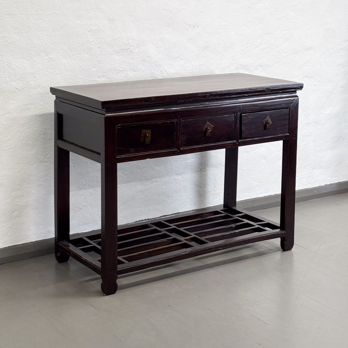 3 Drawer Elm Desk with Lattice Shelf