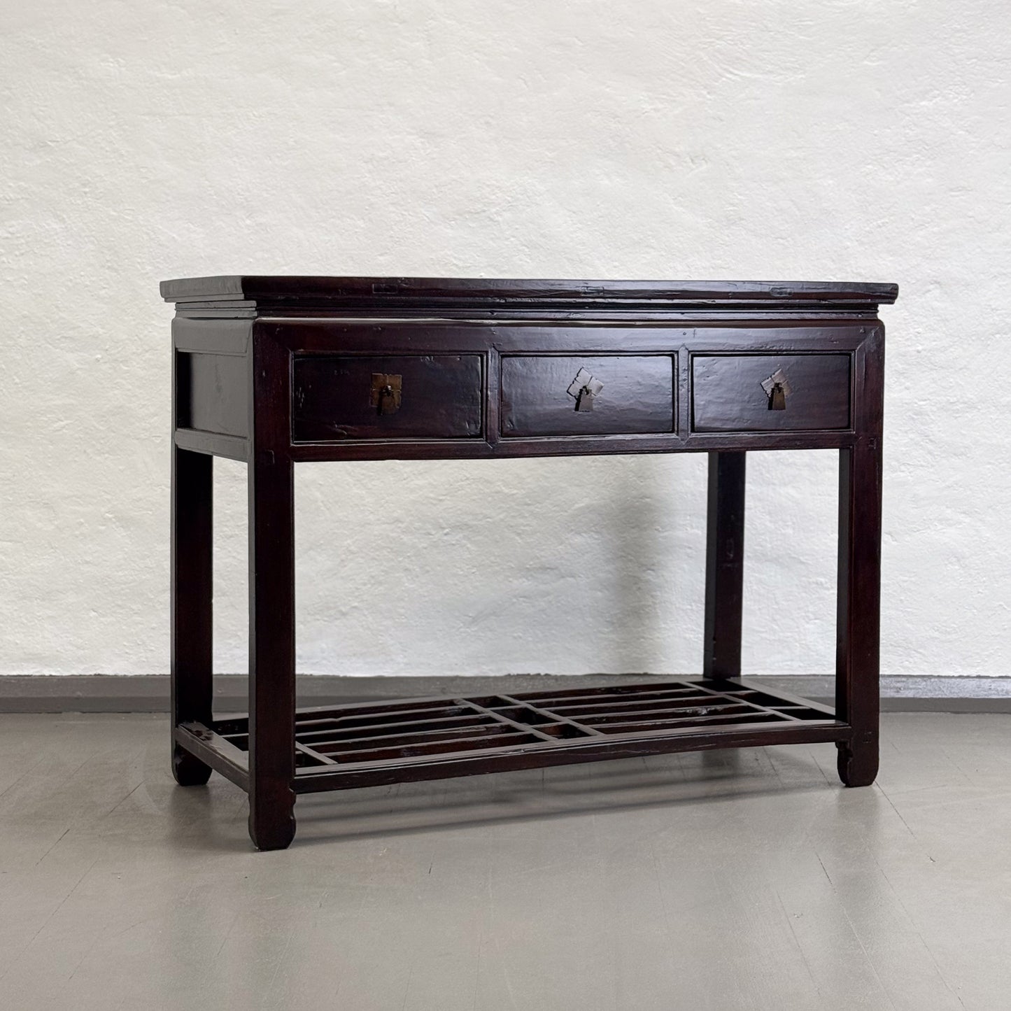 3 Drawer Elm Desk with Lattice Shelf