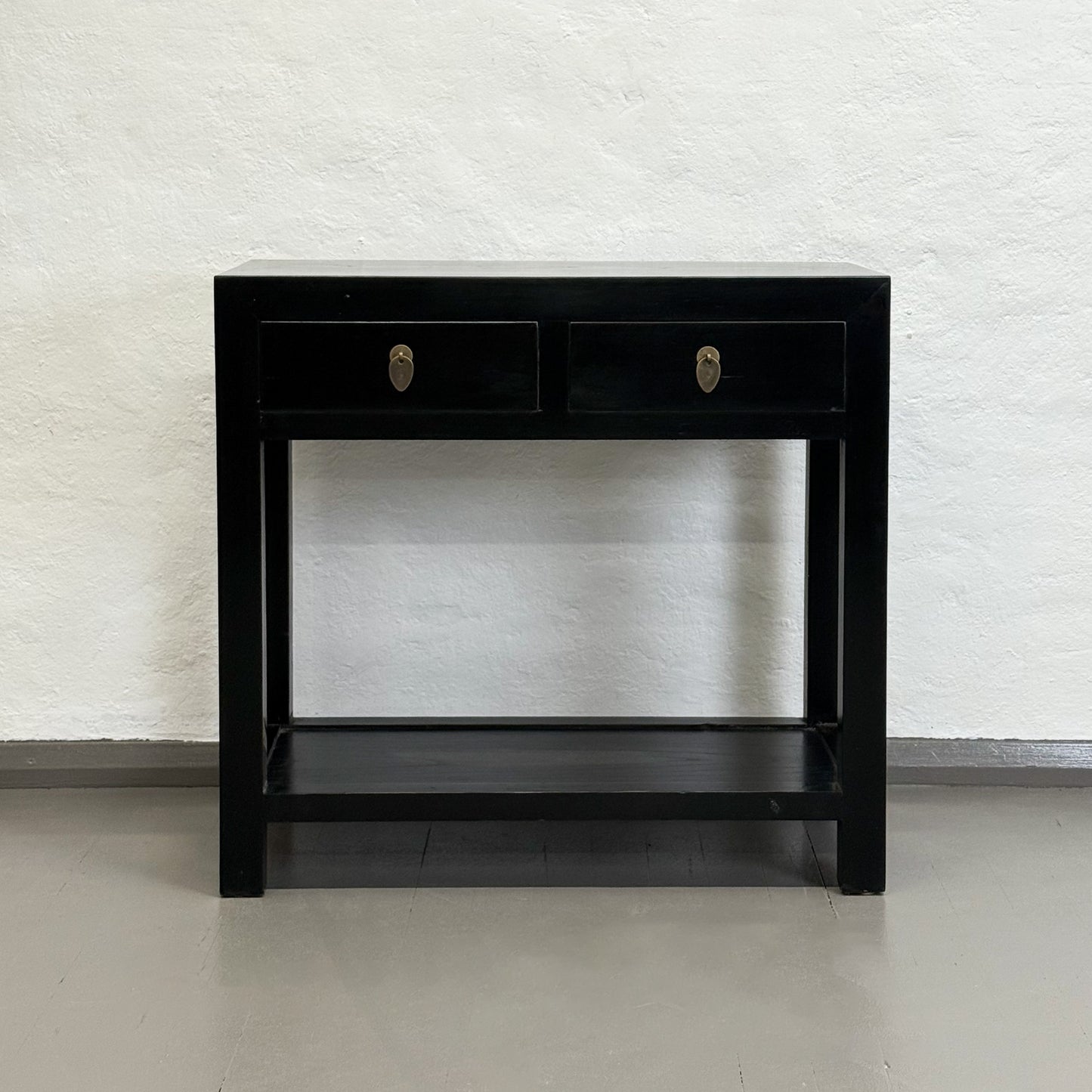 Lacquered 2 Drawer Console with Shelf