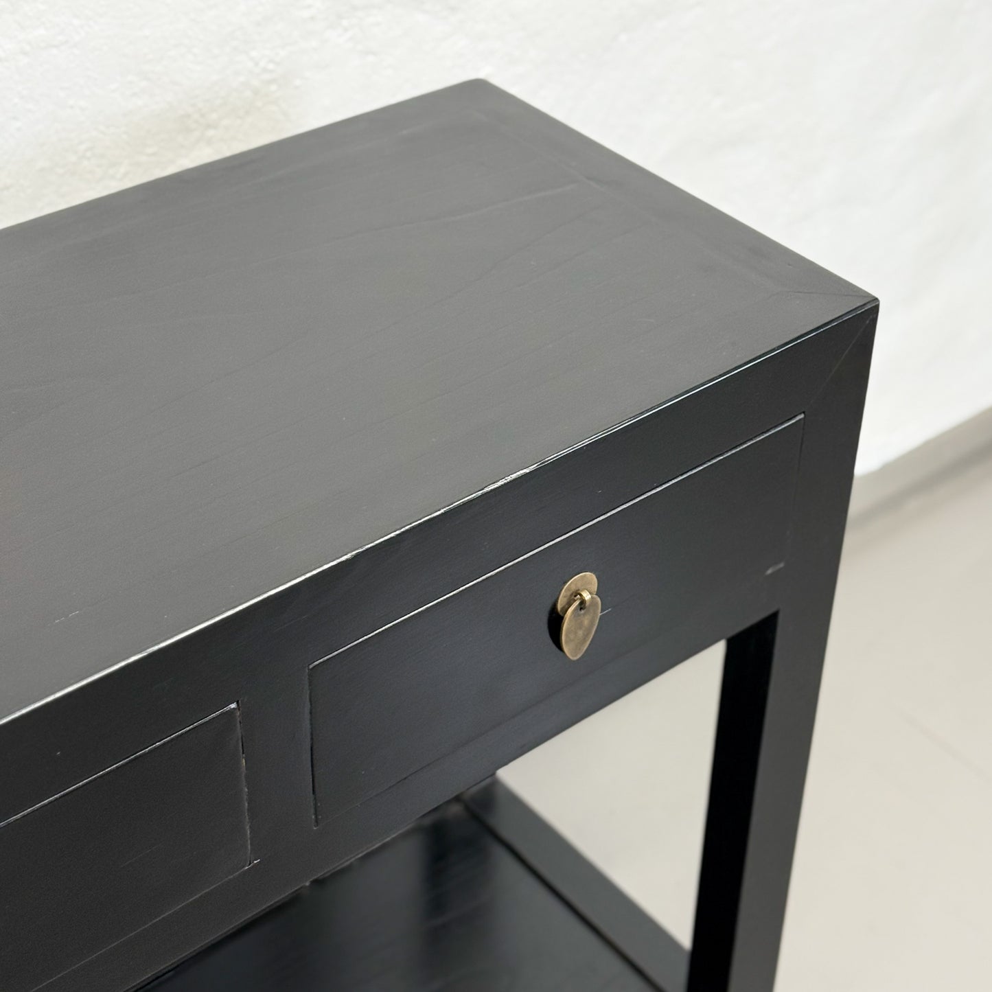 Lacquered 2 Drawer Console with Shelf