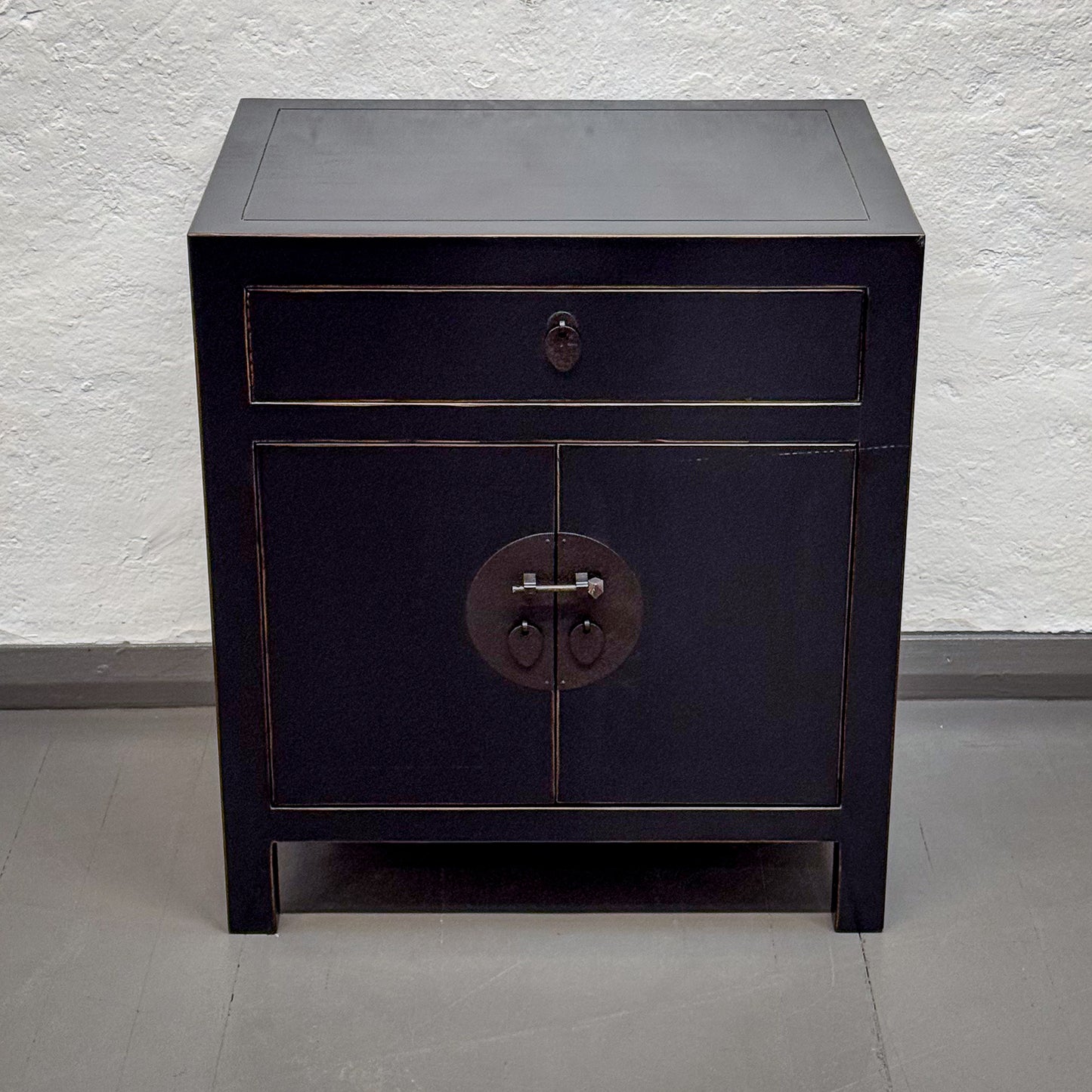Single Drawer Black Lacquer Bedside Cabinet