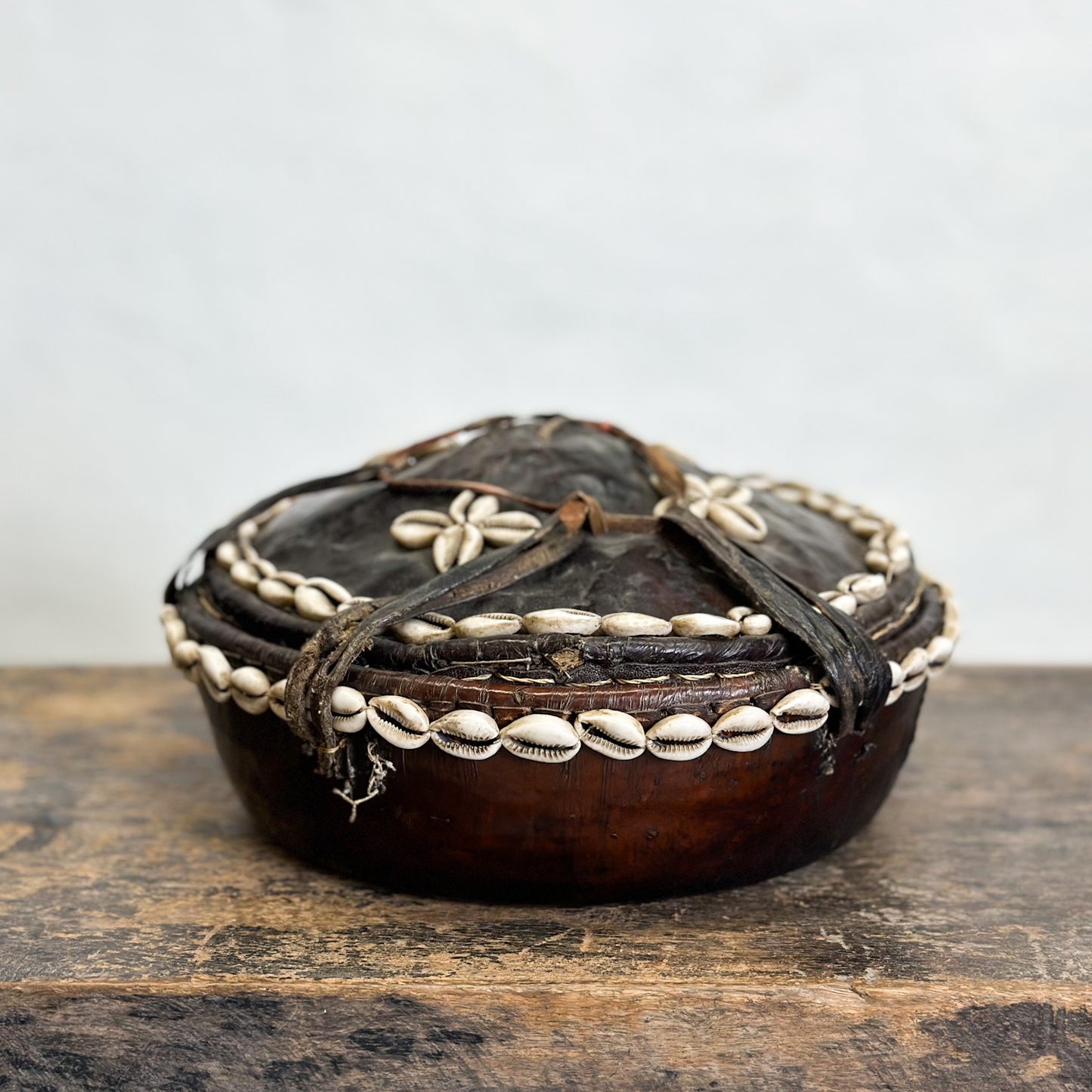 Leather & Cowrie Enjira Basket - Ethiopia