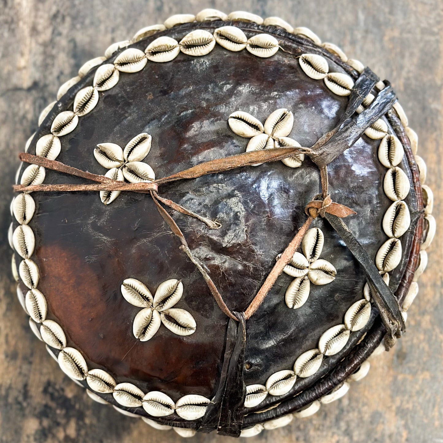 Leather & Cowrie Enjira Basket - Ethiopia