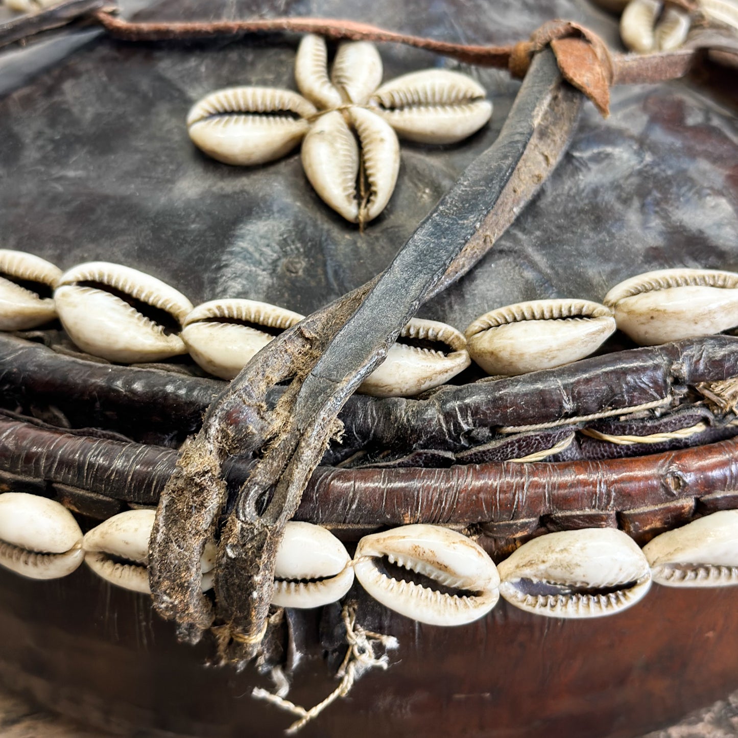 Leather & Cowrie Enjira Basket - Ethiopia