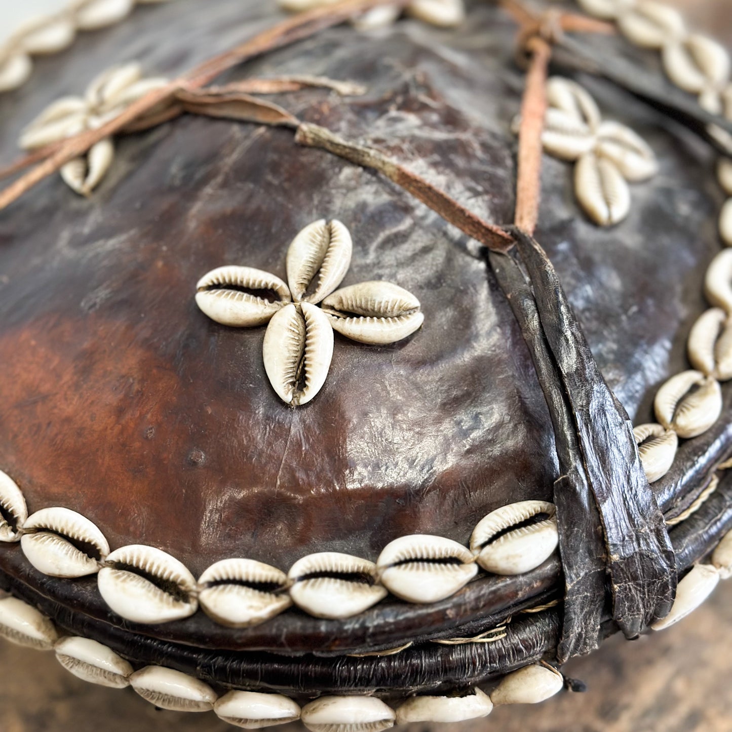 Leather & Cowrie Enjira Basket - Ethiopia