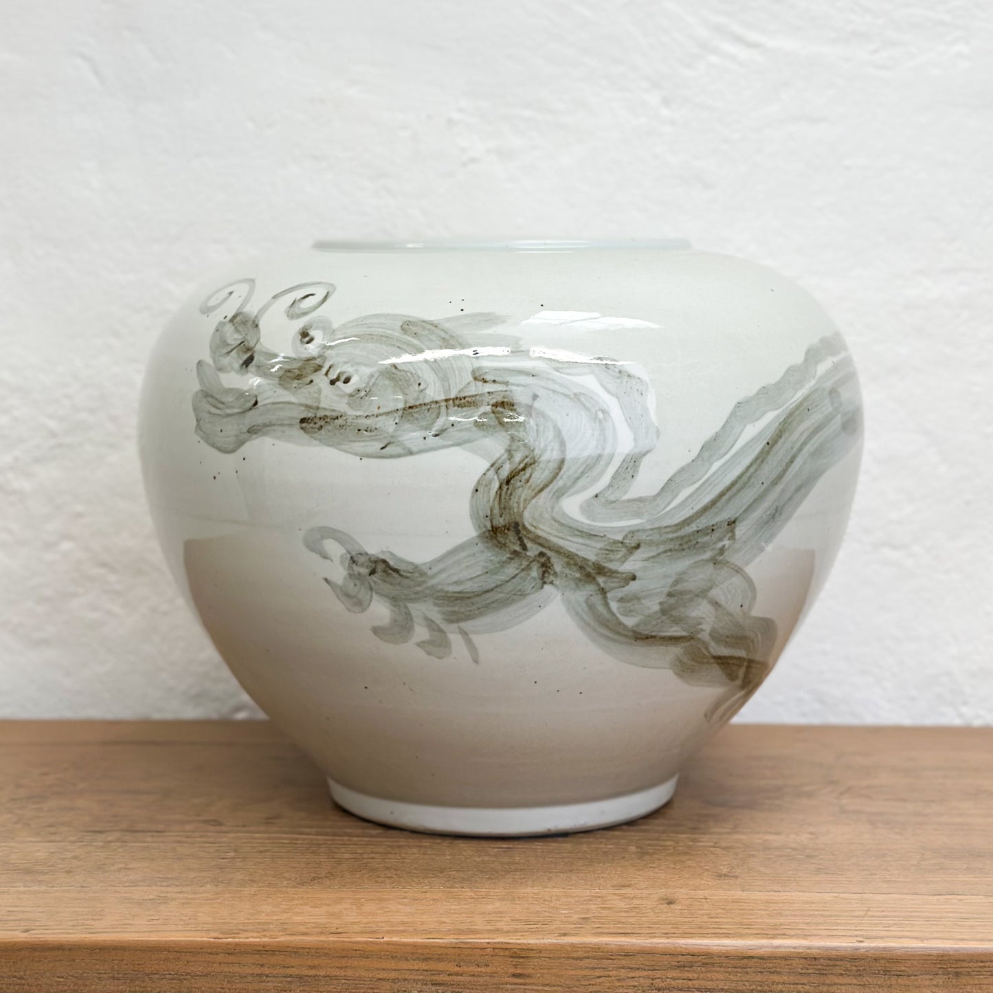 Moon Vase with Hand-Painted Dragon