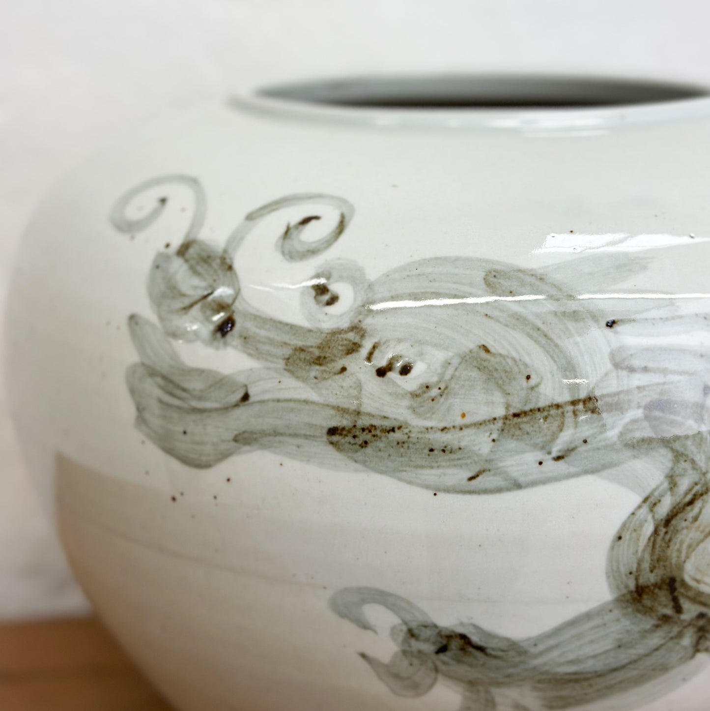 Moon Vase with Hand-Painted Dragon