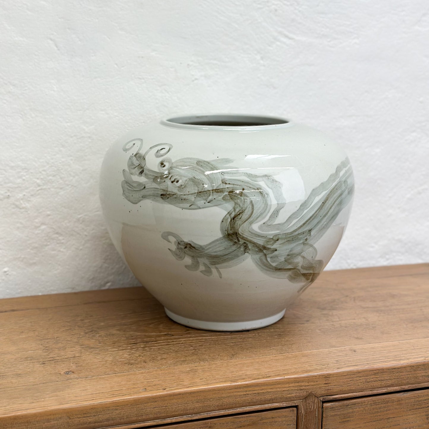 Moon Vase with Hand-Painted Dragon