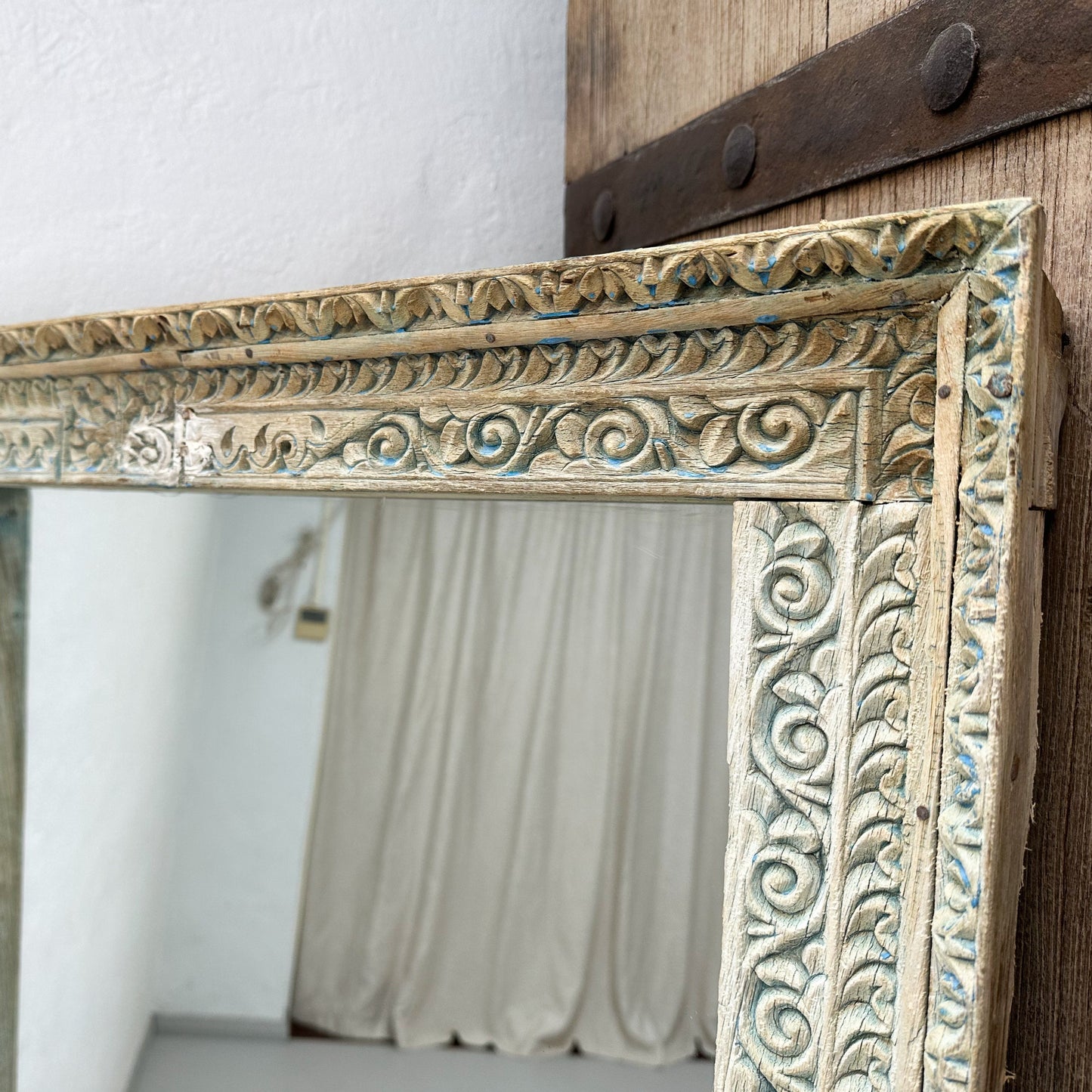 Bleached Mirror with Carved Frame