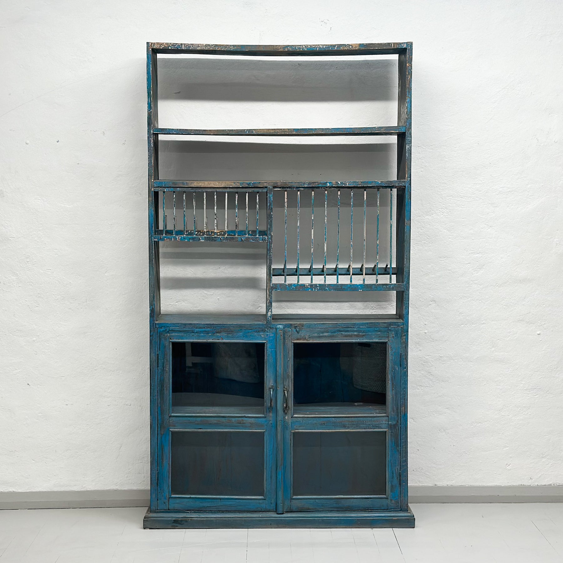 Distressed Vintage Kitchen Rack with Glass Cabinet – Orient House