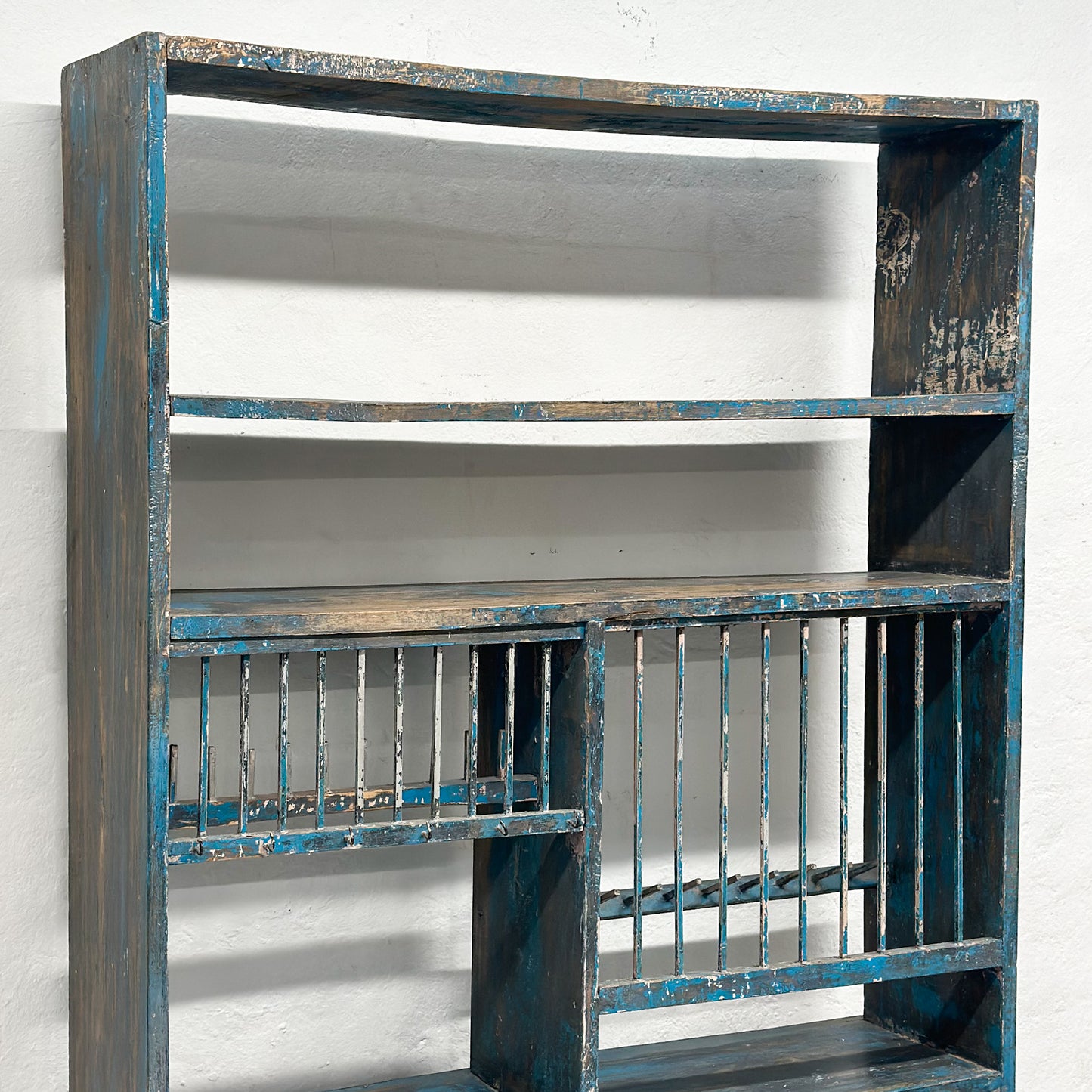 Distressed Vintage Kitchen Rack with Glass Cabinet