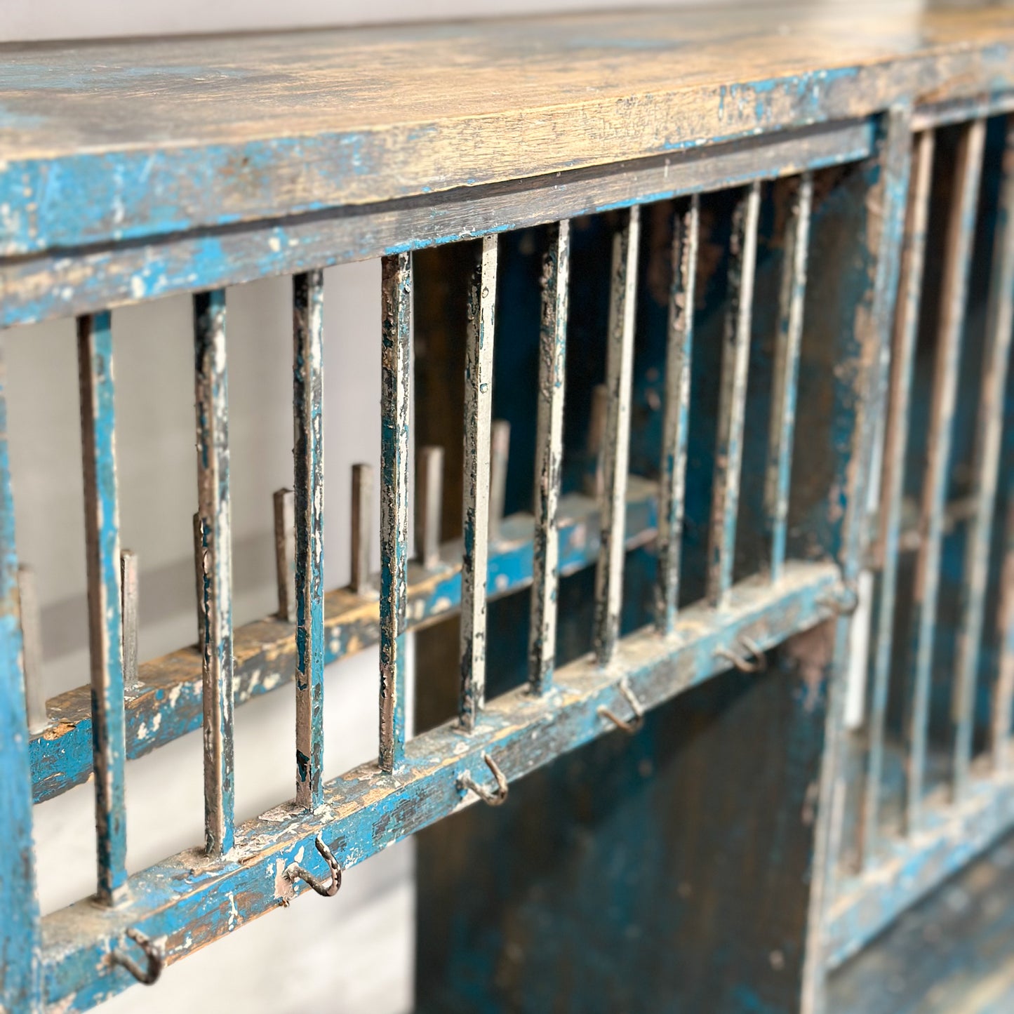 Distressed Vintage Kitchen Rack with Glass Cabinet