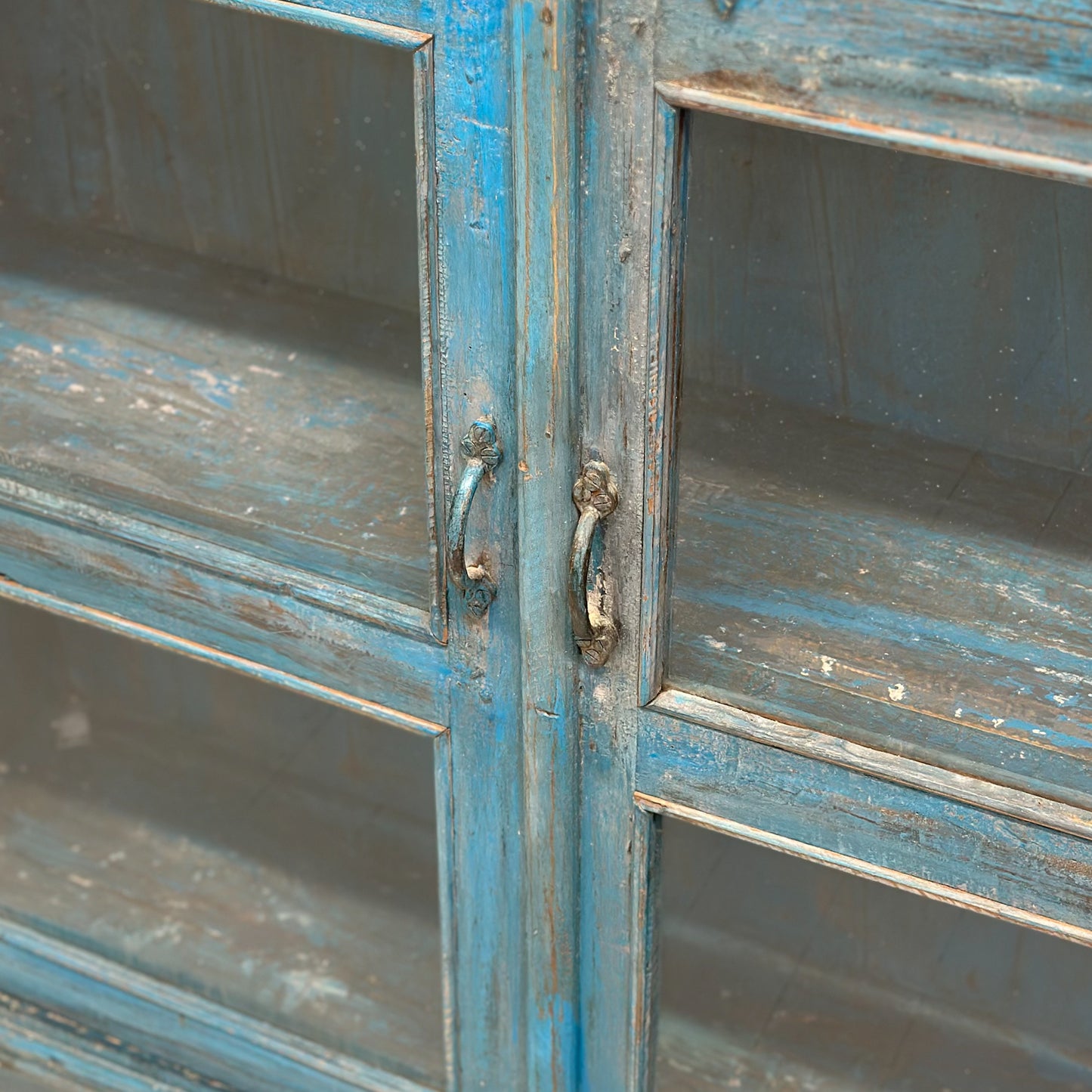 Distressed Vintage Kitchen Rack with Glass Cabinet