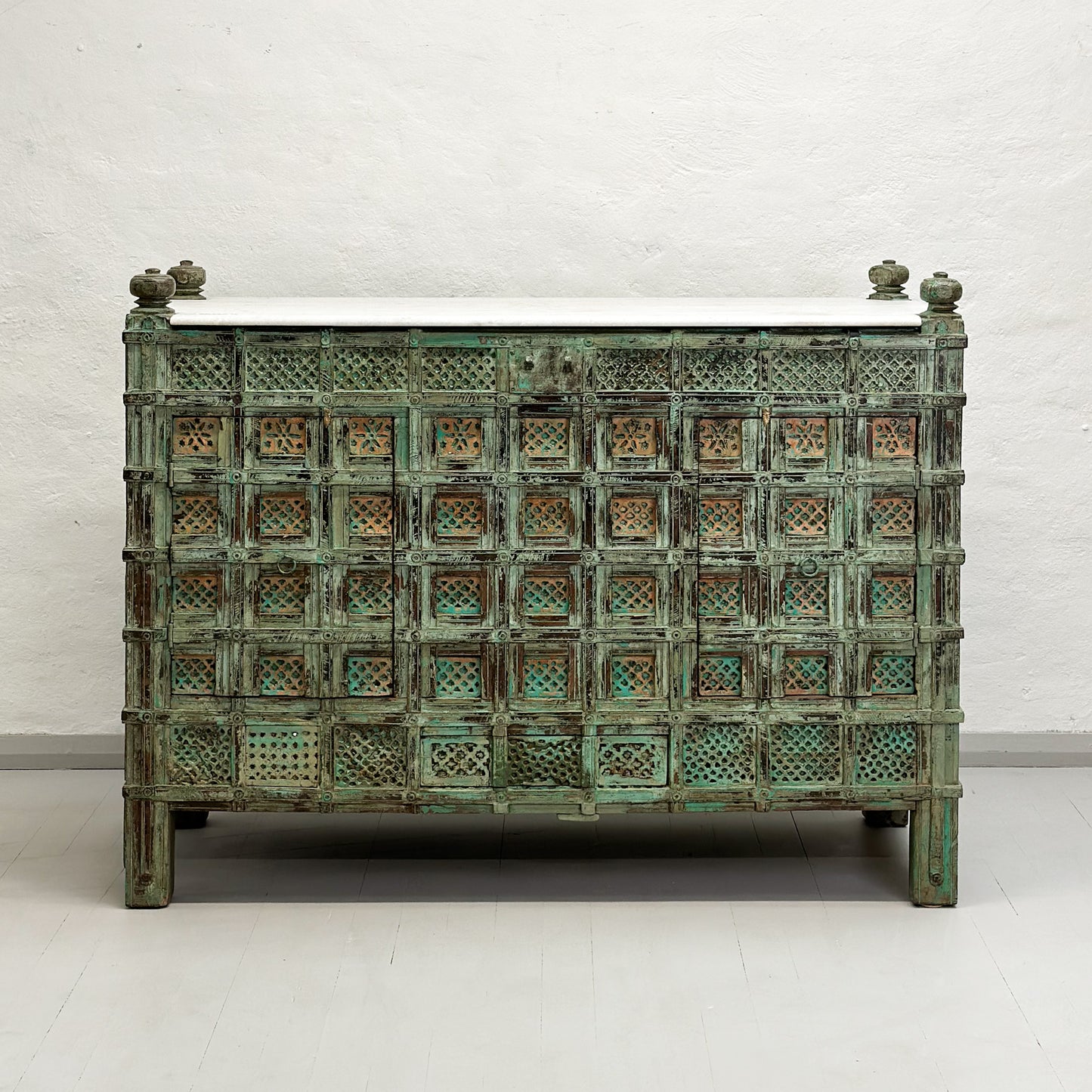 Vintage Painted Pitara Box with Marble Top