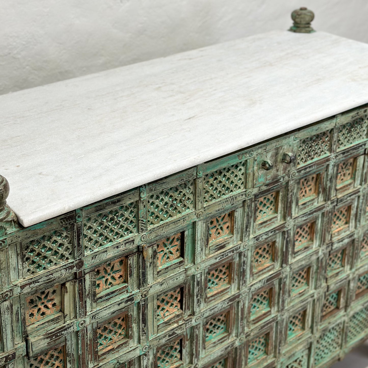 Vintage Painted Pitara Box with Marble Top