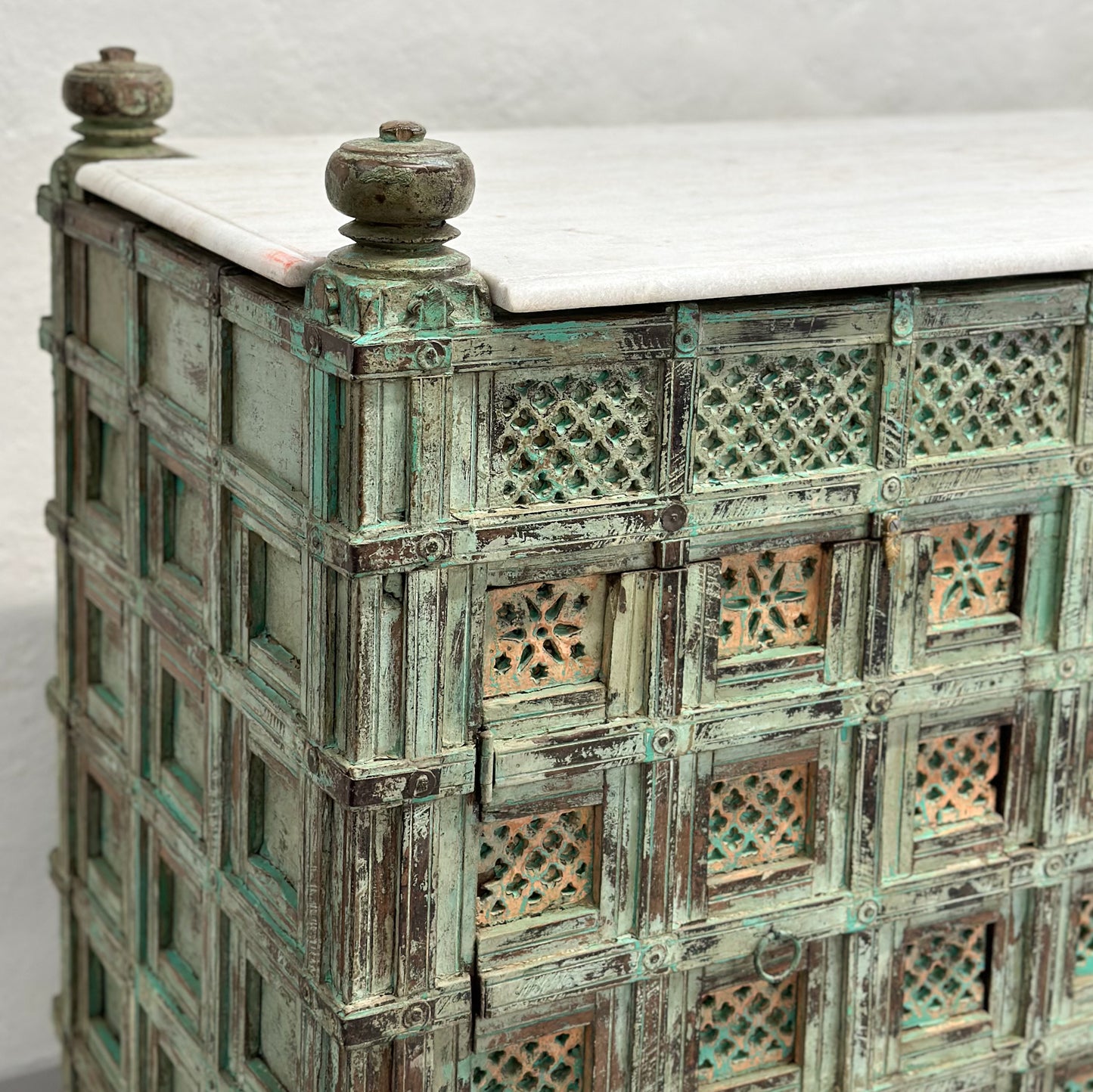Vintage Painted Pitara Box with Marble Top