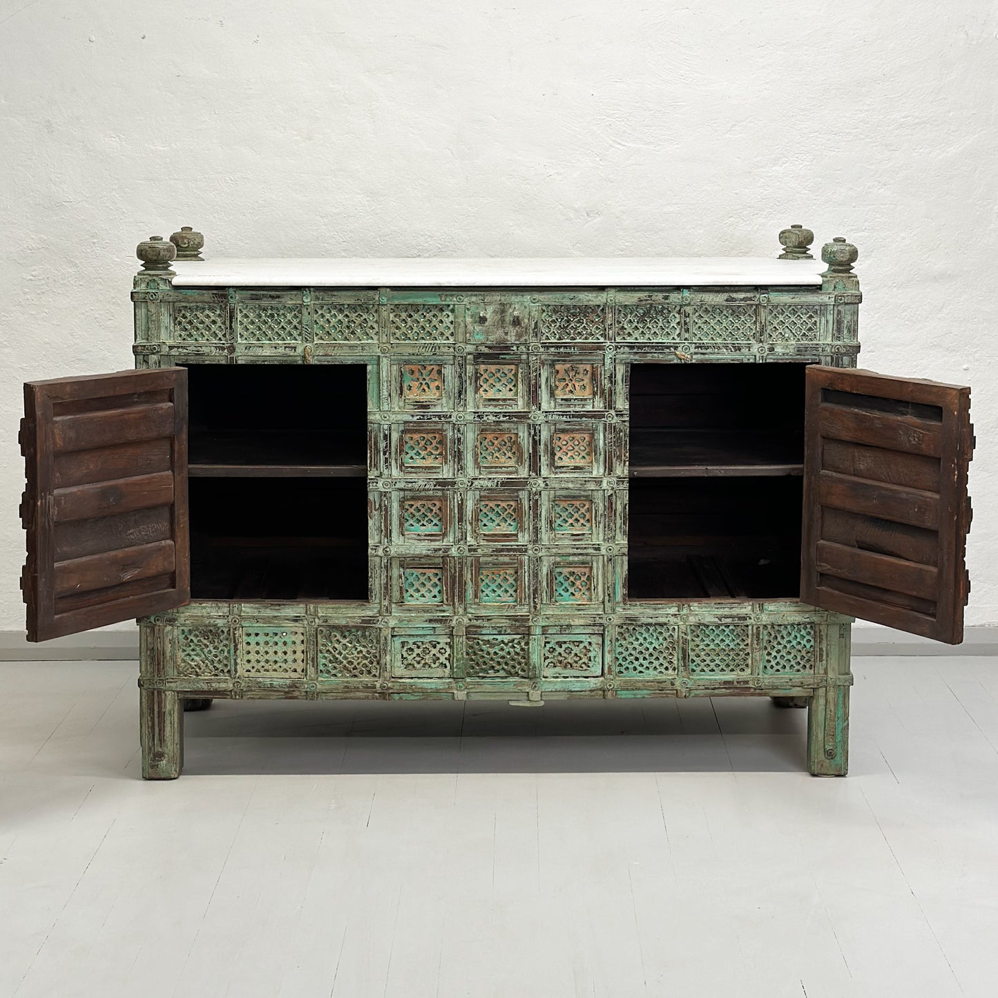 Vintage Painted Pitara Box with Marble Top