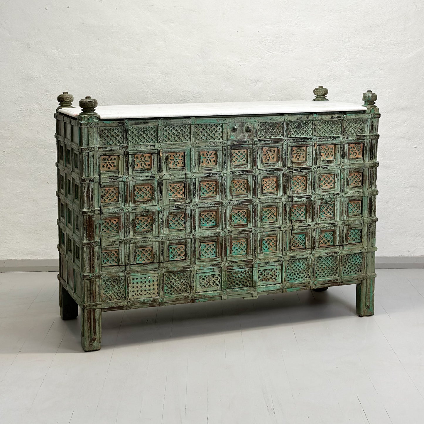 Vintage Painted Pitara Box with Marble Top