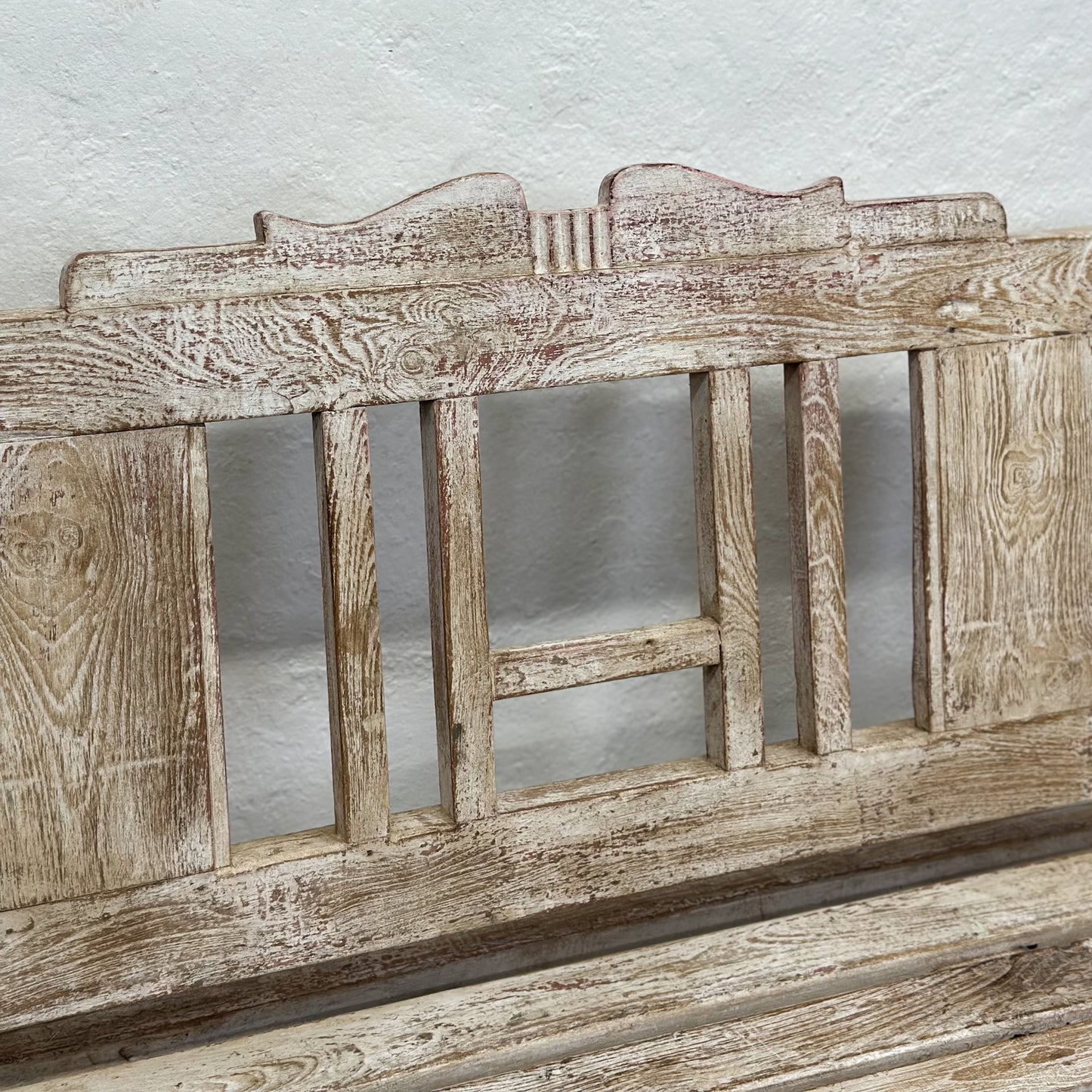 Vintage White-Washed Teak Bench