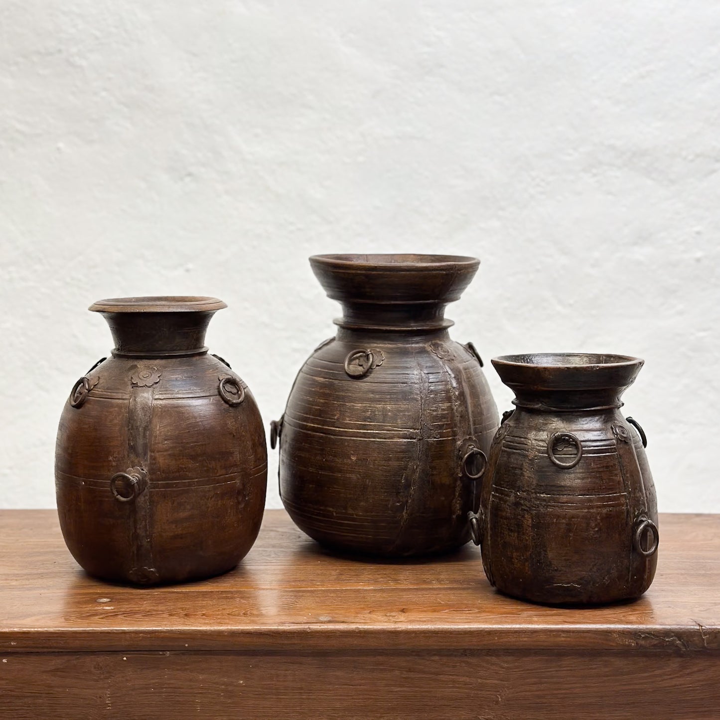 Iron Detailed Teak Naga Pots
