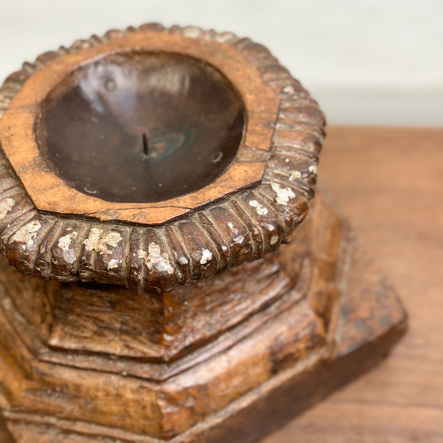 Simple Carved Column Base Candle Stand