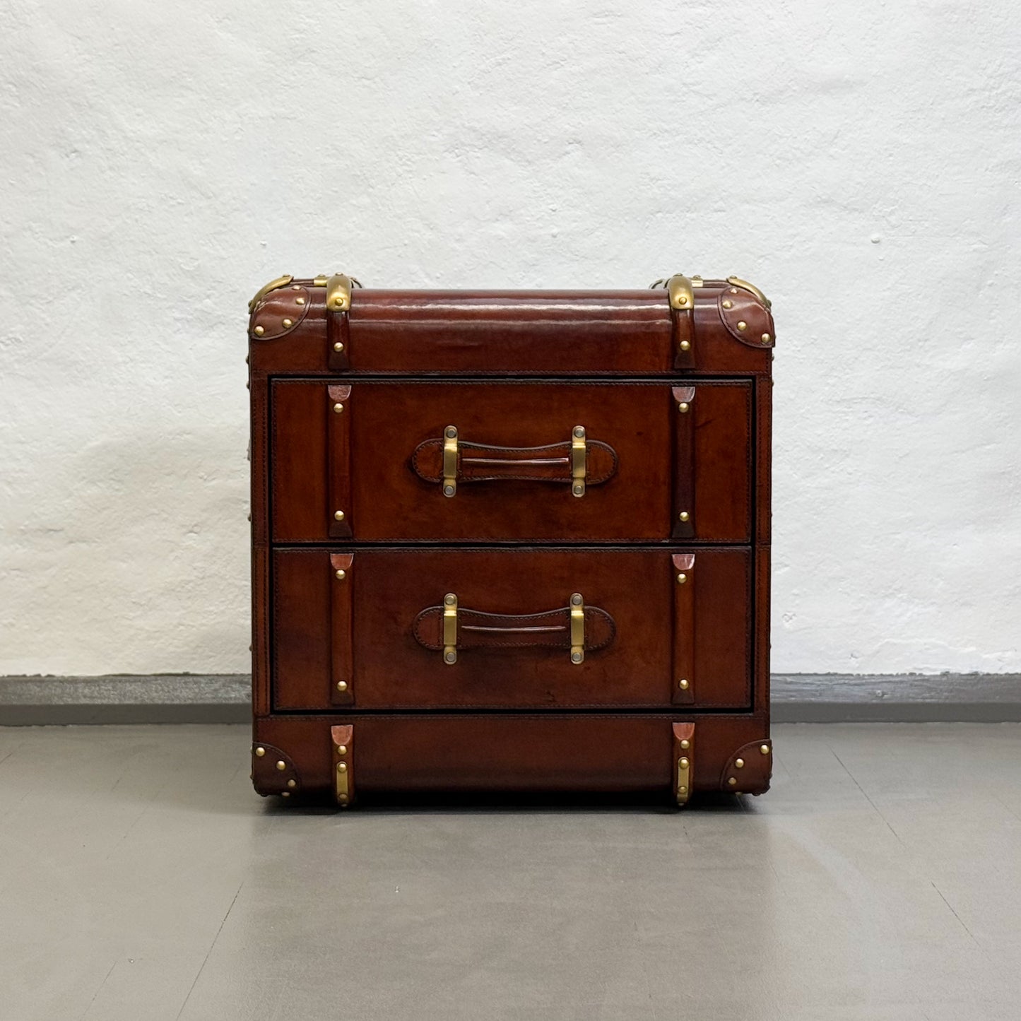 2 Drawer Leather Trunk Side Table
