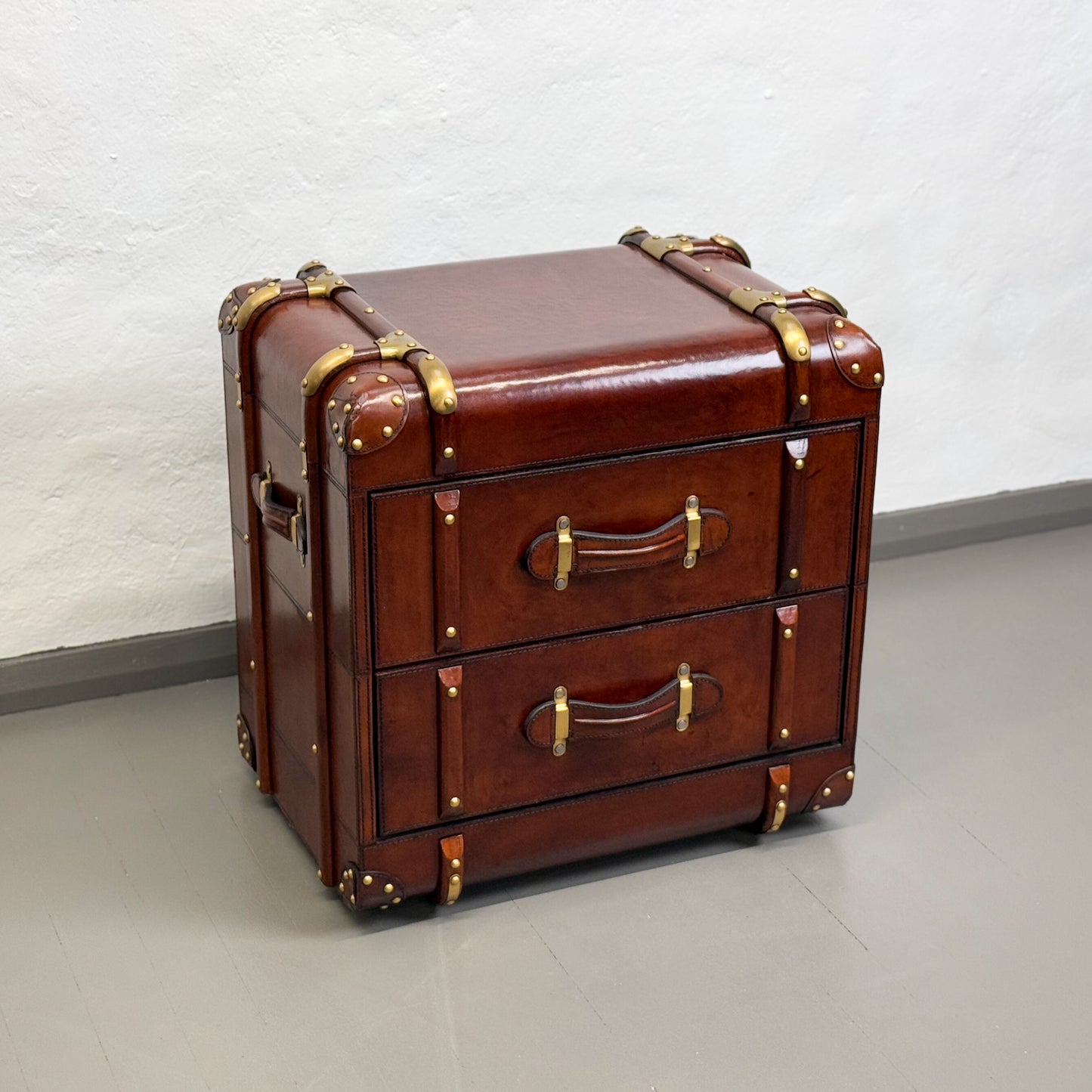 2 Drawer Leather Trunk Side Table