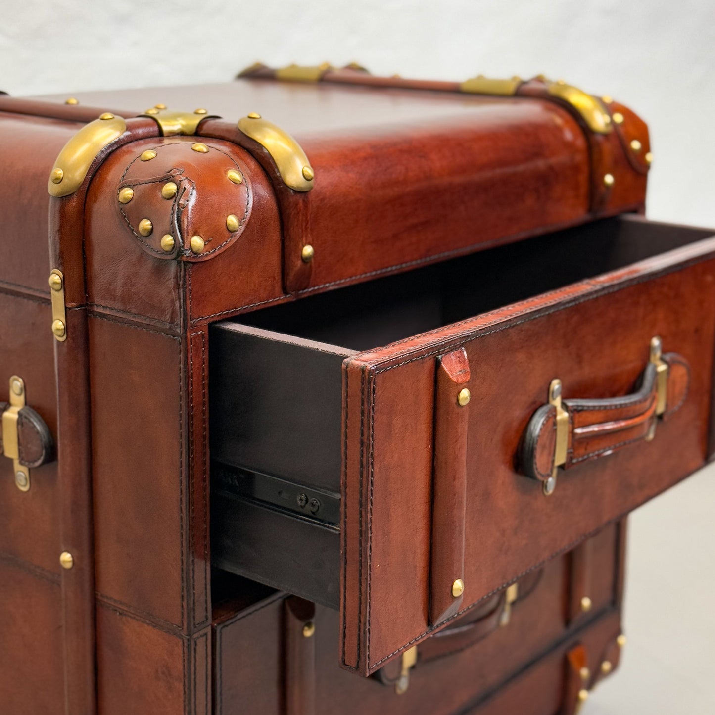 2 Drawer Leather Trunk Side Table