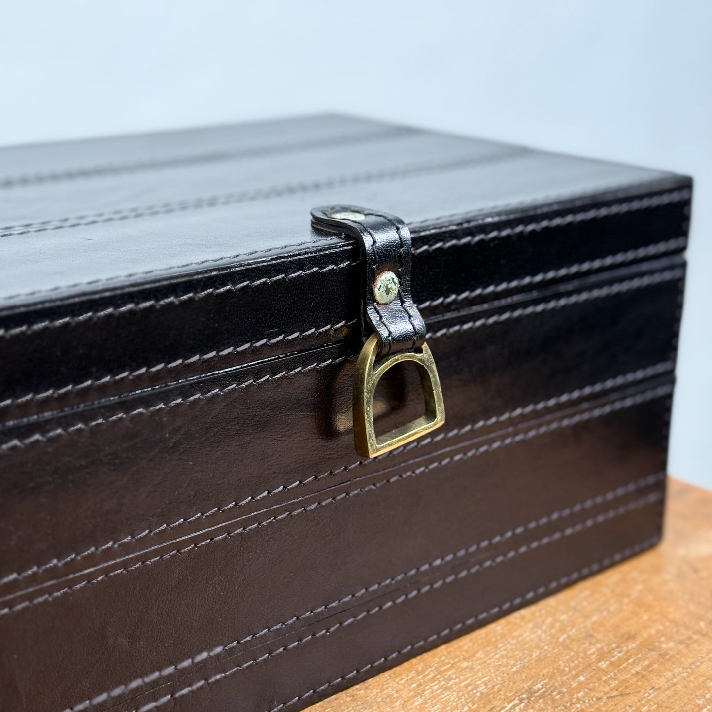 Black Leather Box with Stirrup Clasp