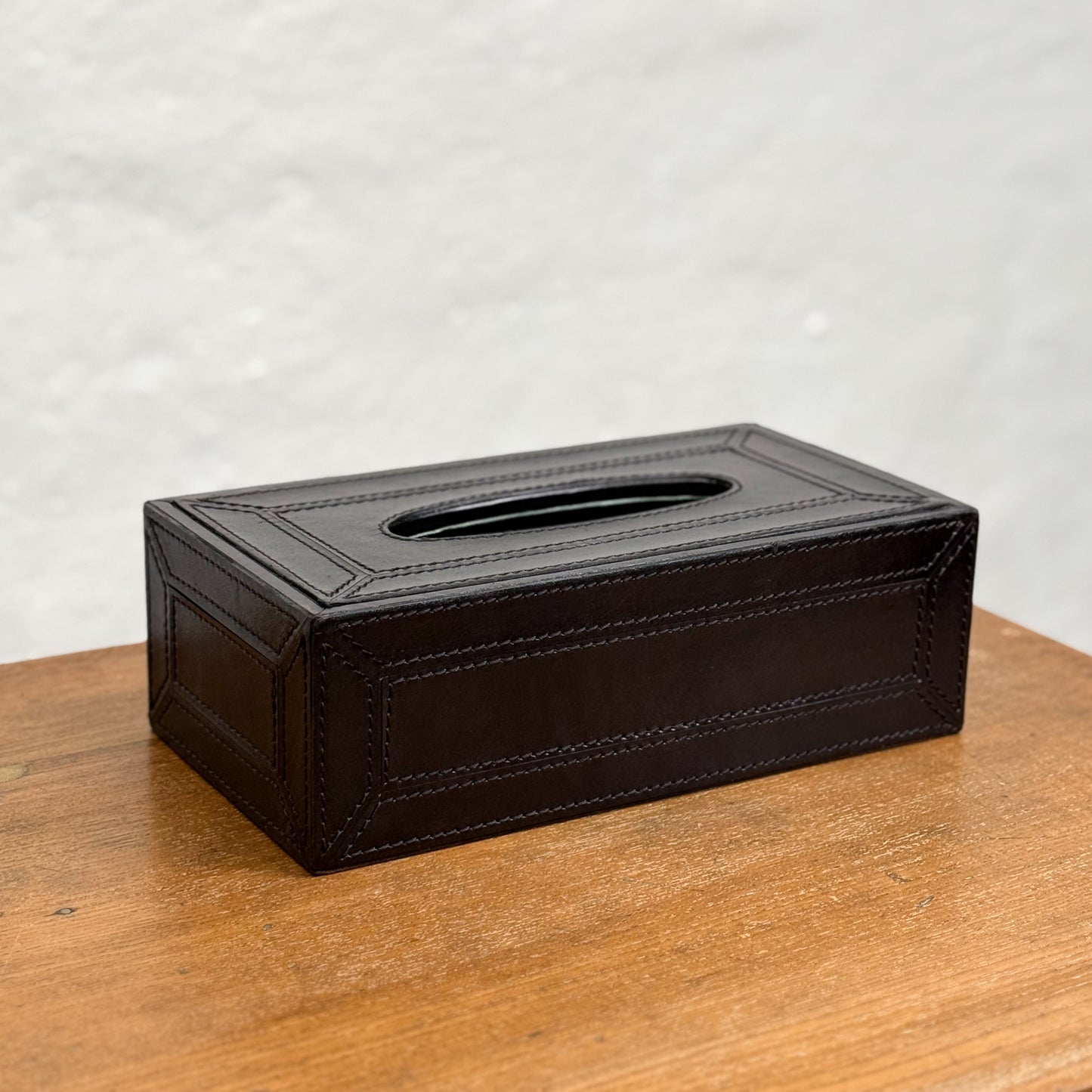 Leather Tissue Box with Stitching
