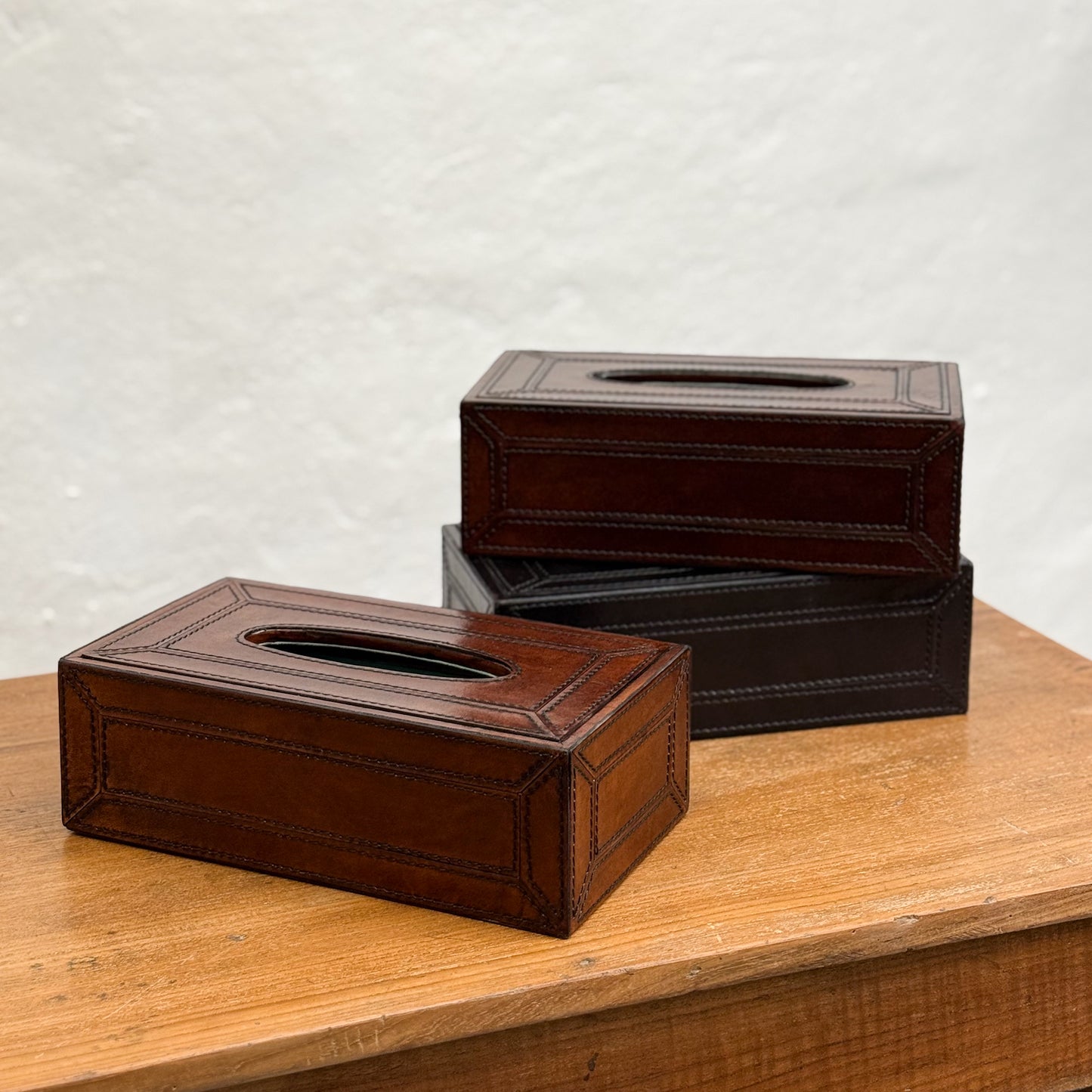 Leather Tissue Box with Stitching