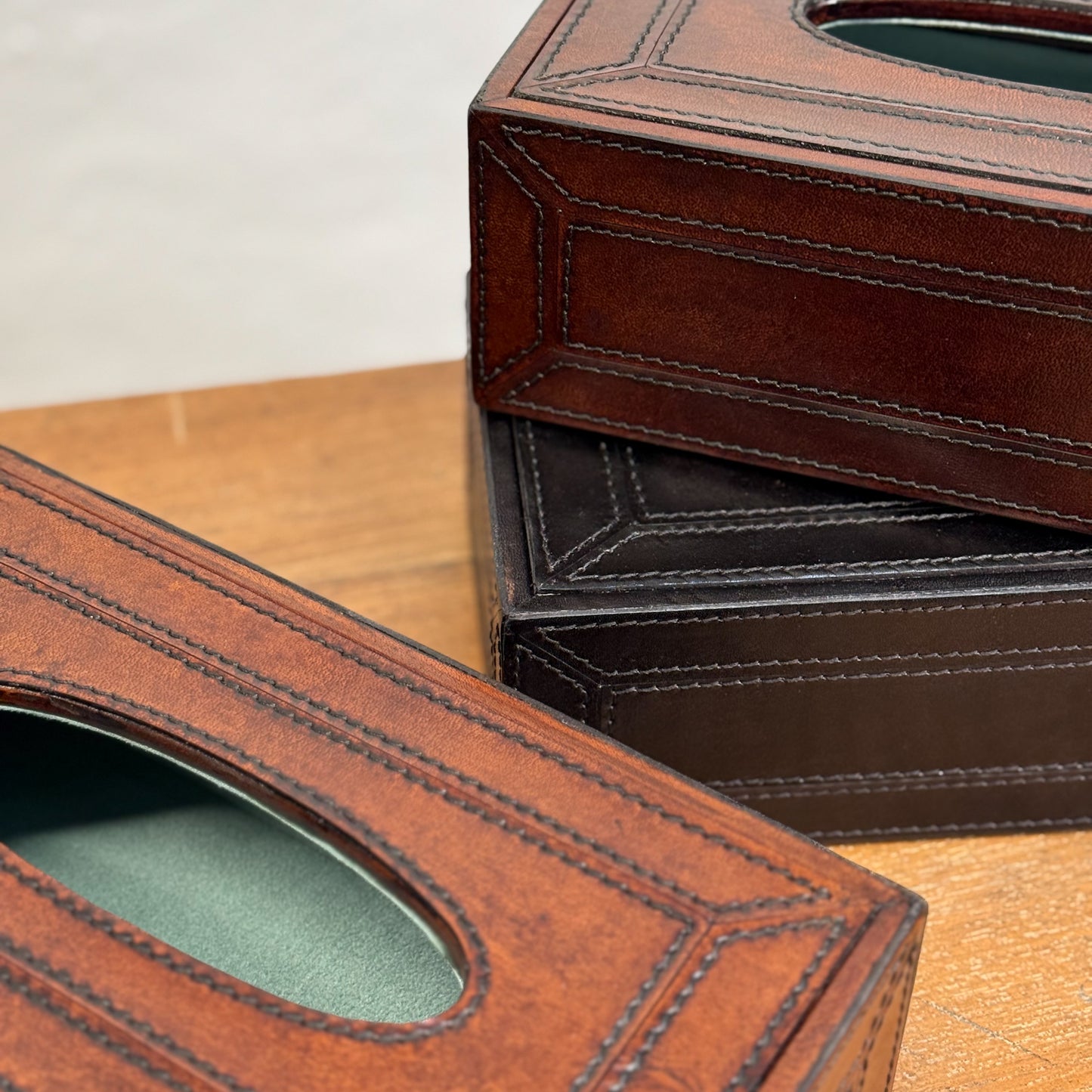 Leather Tissue Box with Stitching
