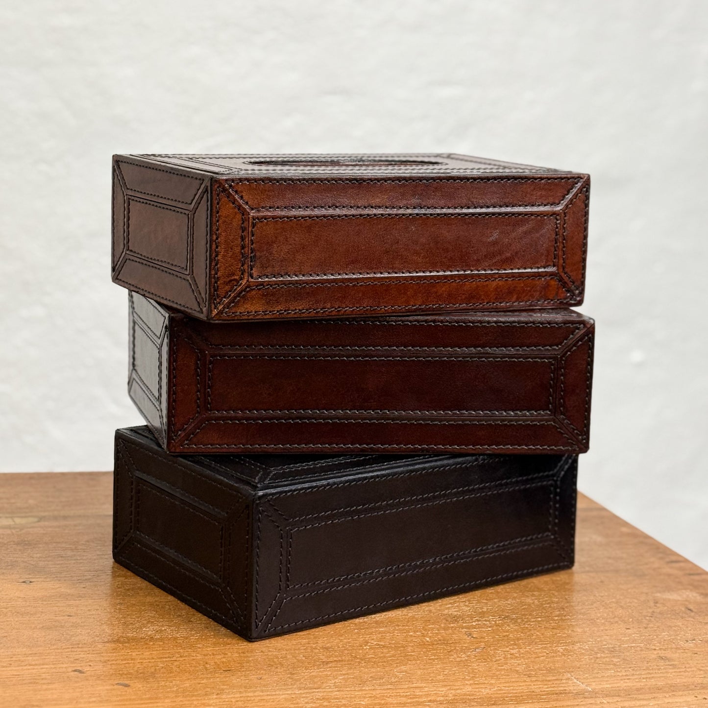 Leather Tissue Box with Stitching