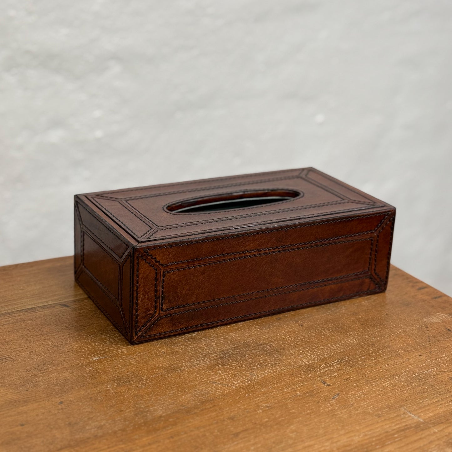 Leather Tissue Box with Stitching